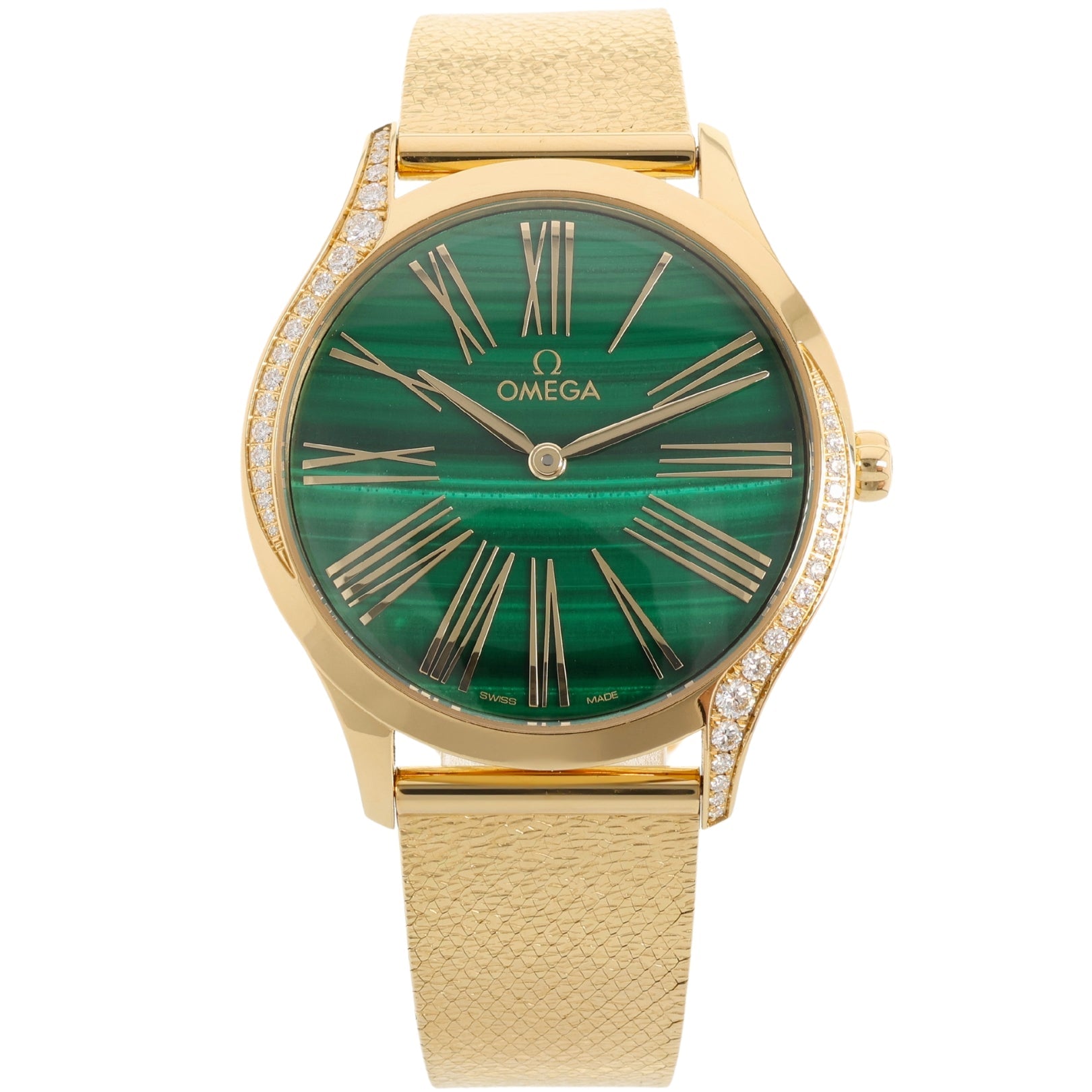 Omega De Ville Trésor, Moonshine™‑Gold, Malachit Zifferblatt, Ref. 428.55.36.60.99.003, B+P - LUXUHRIA