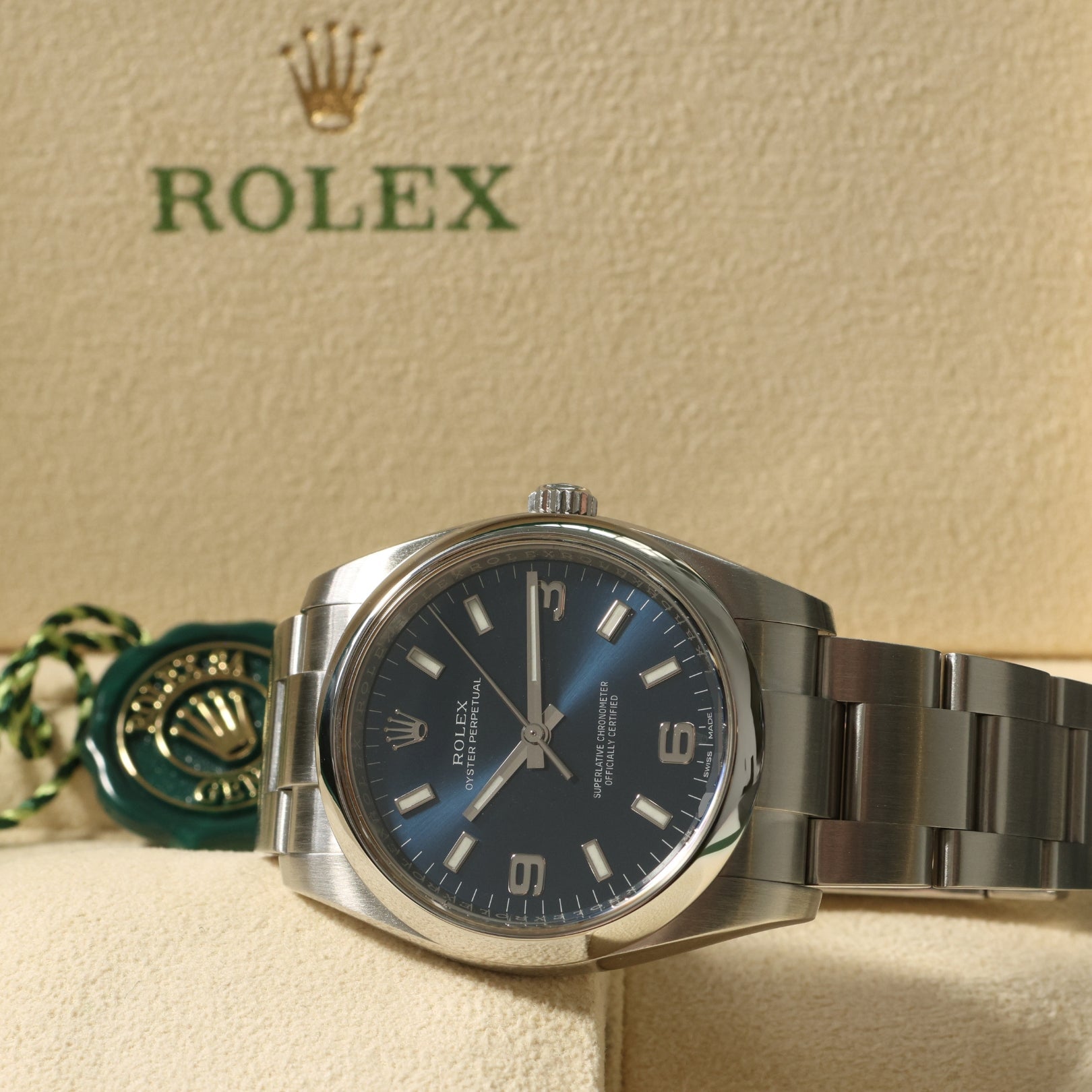 Rolex Air King, Blue Dial, 34 mm, Erstkaufrechnung, LC100, Ref. 114200, 12-2016, B+P - LUXUHRIA