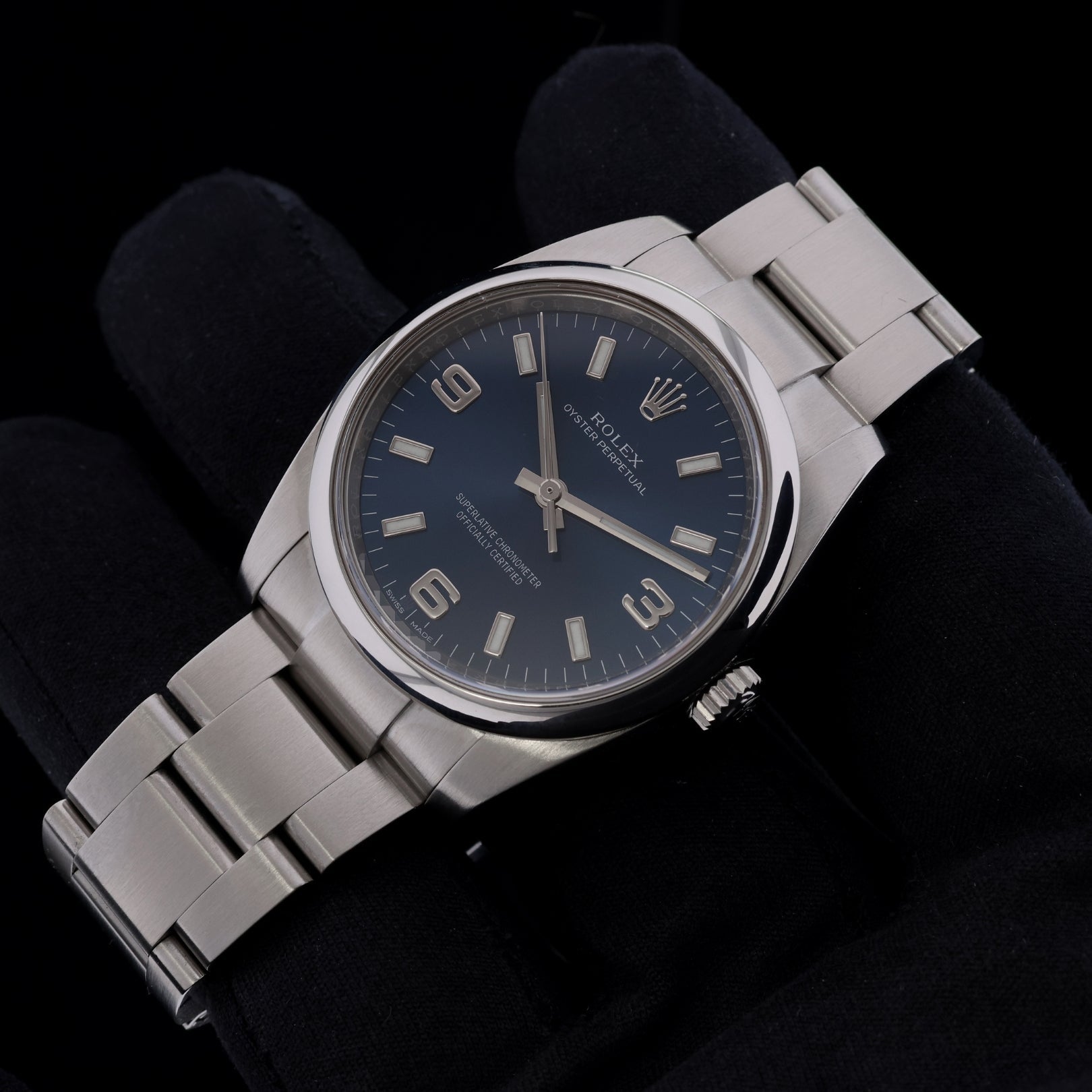 Rolex Air King, Blue Dial, 34 mm, Erstkaufrechnung, LC100, Ref. 114200, 12-2016, B+P - LUXUHRIA
