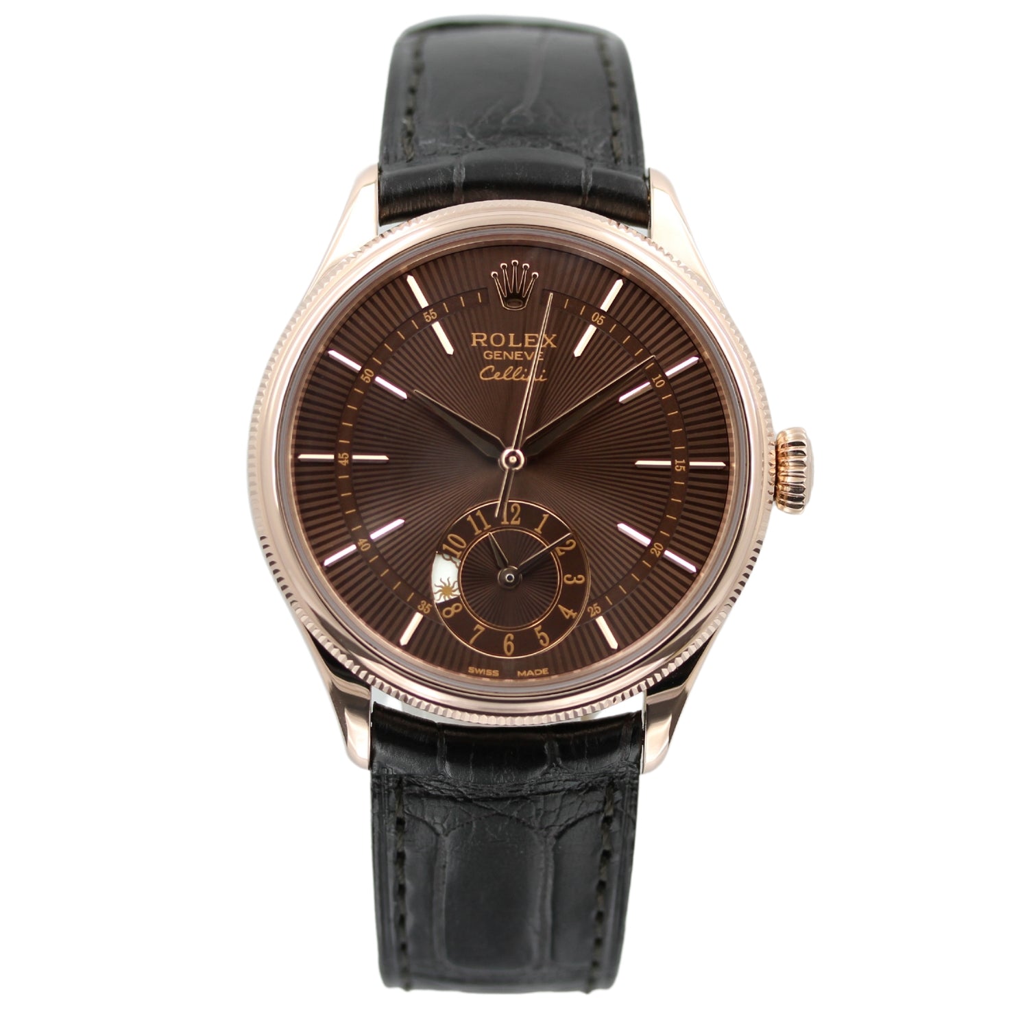 Rolex Cellini Dual Time 39, Everose, Brown Dial, Ref. 50525 BRBR, B+P - LUXUHRIA