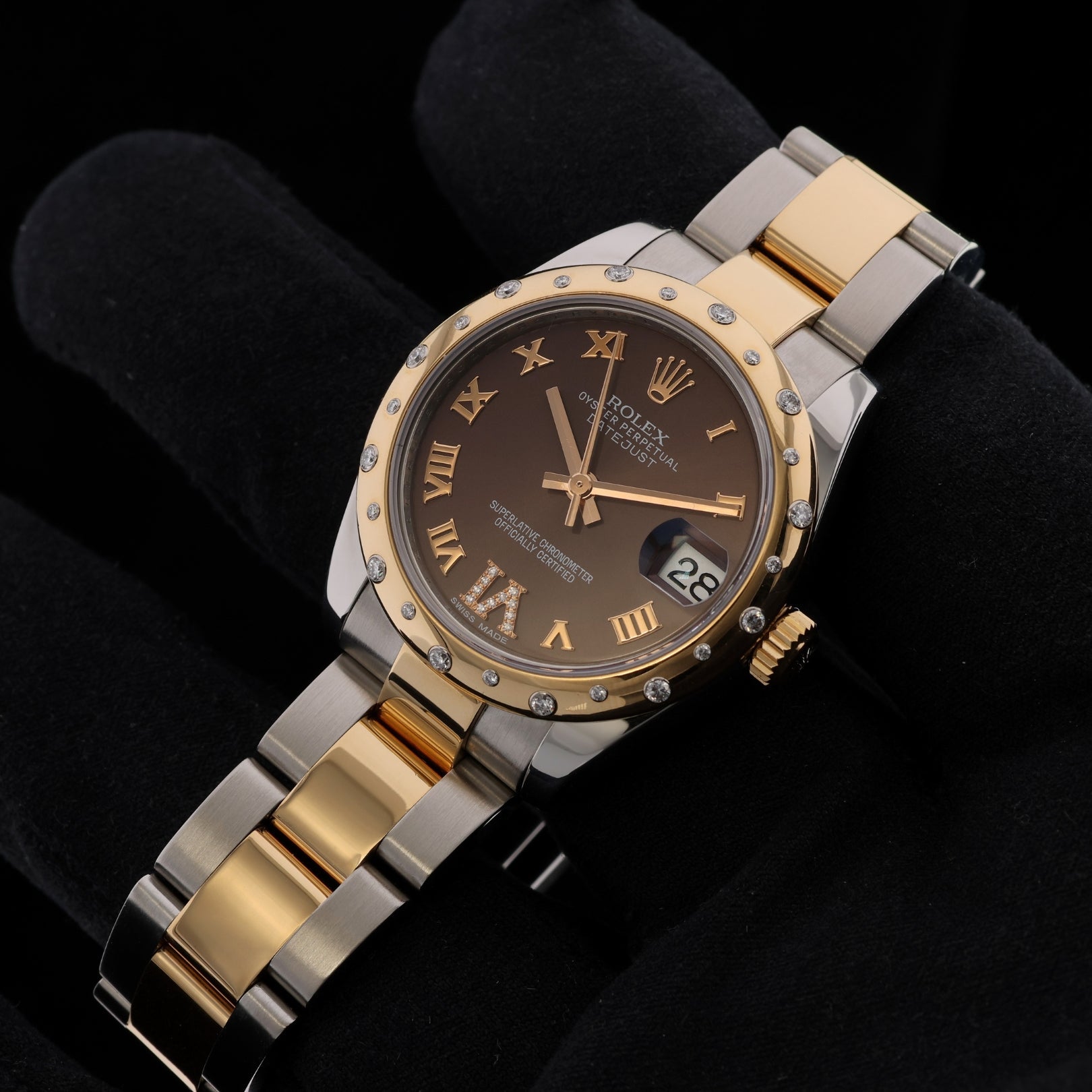 Rolex Datejust 31, Diamant Lünette, Stahl/Gold, Brown Dial, Ref. 178343, 10 - 2012, B+P - LUXUHRIA