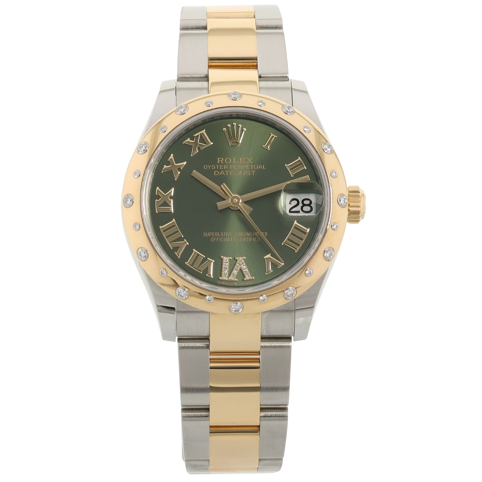 Rolex Datejust 31, Olivgrün, Diamantbesetzt, Ref. 278343RBR, 12 - 2021, B+P - LUXUHRIA