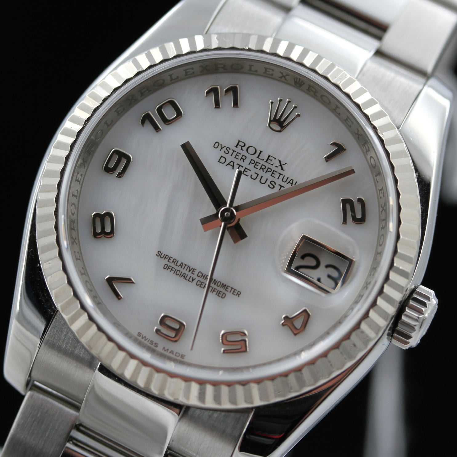 Rolex Datejust 36, 18kt Whitegold, Mother of Pearl, Oyster, Ref. 116234, B+P - LUXUHRIA