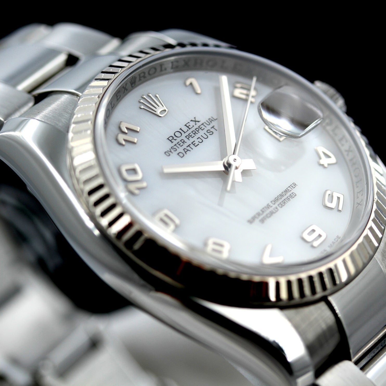 Rolex Datejust 36, 18kt Whitegold, Mother of Pearl, Oyster, Ref. 116234, B+P - LUXUHRIA