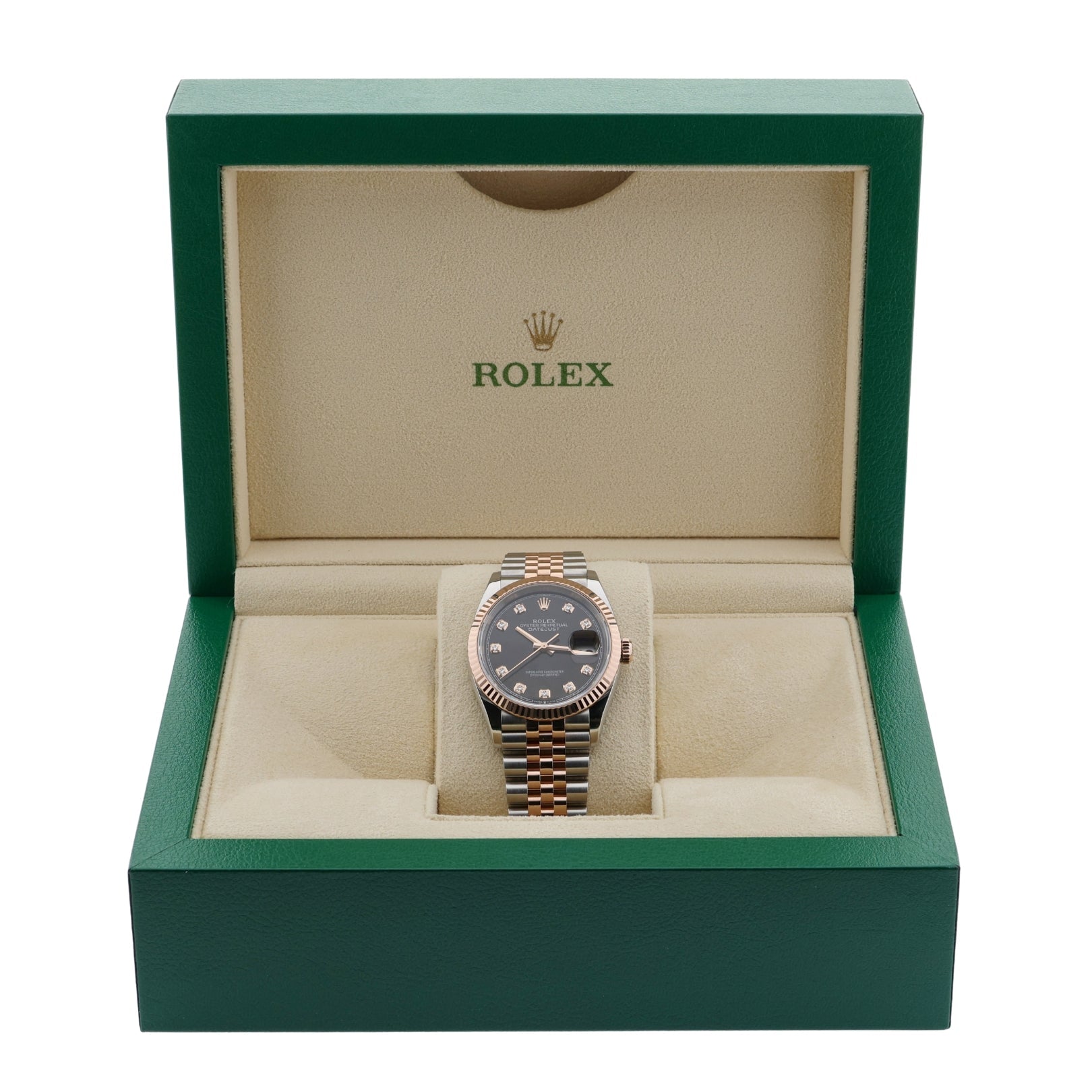 Rolex Datejust 36, Black Diamond Dial, Everose Gold, Jubilee, Ref. 126231, 10-2024, B+P - LUXUHRIA