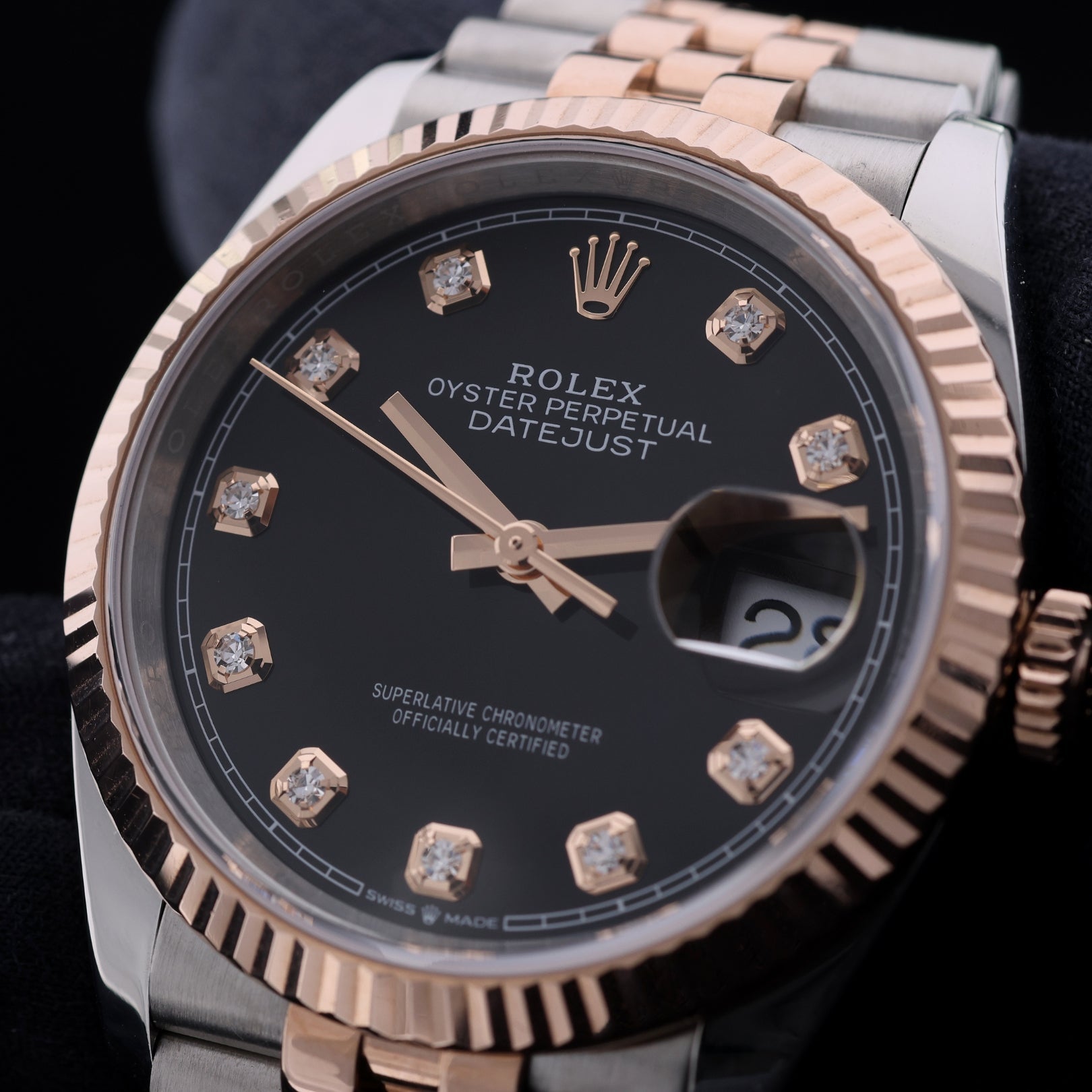 Rolex Datejust 36, Black Diamond Dial, Everose Gold, Jubilee, Ref. 126231, 10-2024, B+P - LUXUHRIA