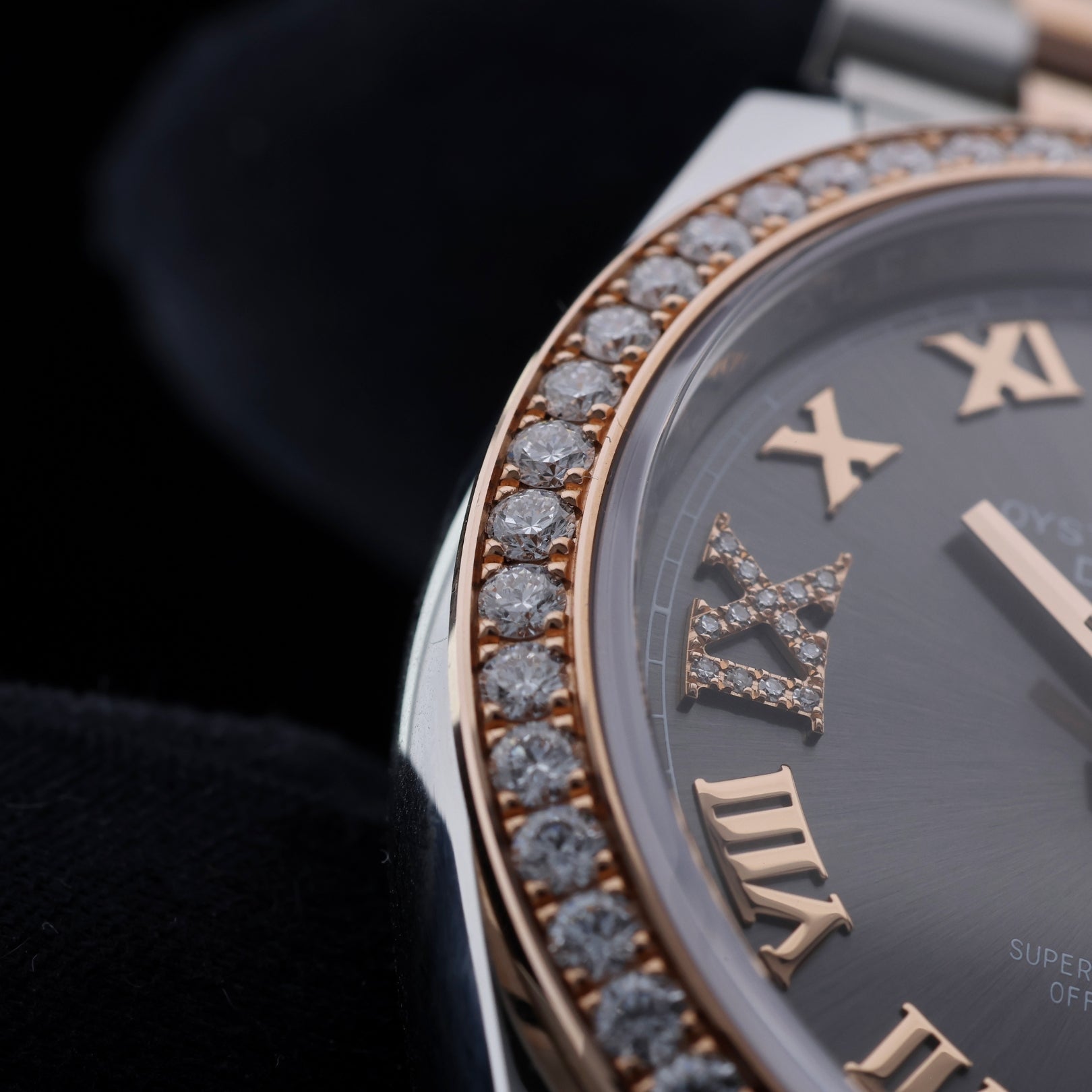 Rolex Datejust 36, Brillantlünette, Jubilee, Schiefergrau Diamant, Ref. 126281RBR, 12 - 2023, B+P - LUXUHRIA