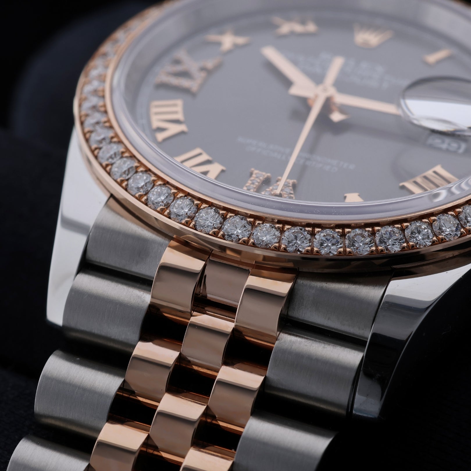 Rolex Datejust 36, Brillantlünette, Jubilee, Schiefergrau Diamant, Ref. 126281RBR, 12 - 2023, B+P - LUXUHRIA