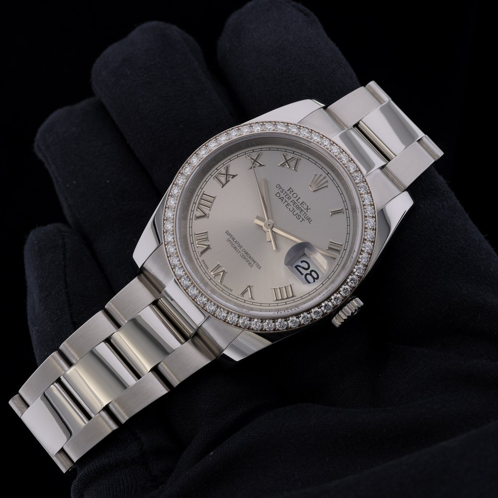 Rolex Datejust 36, Diamantlünette, Oyster, Ref. 116244, 02 - 2018, B+P - LUXUHRIA