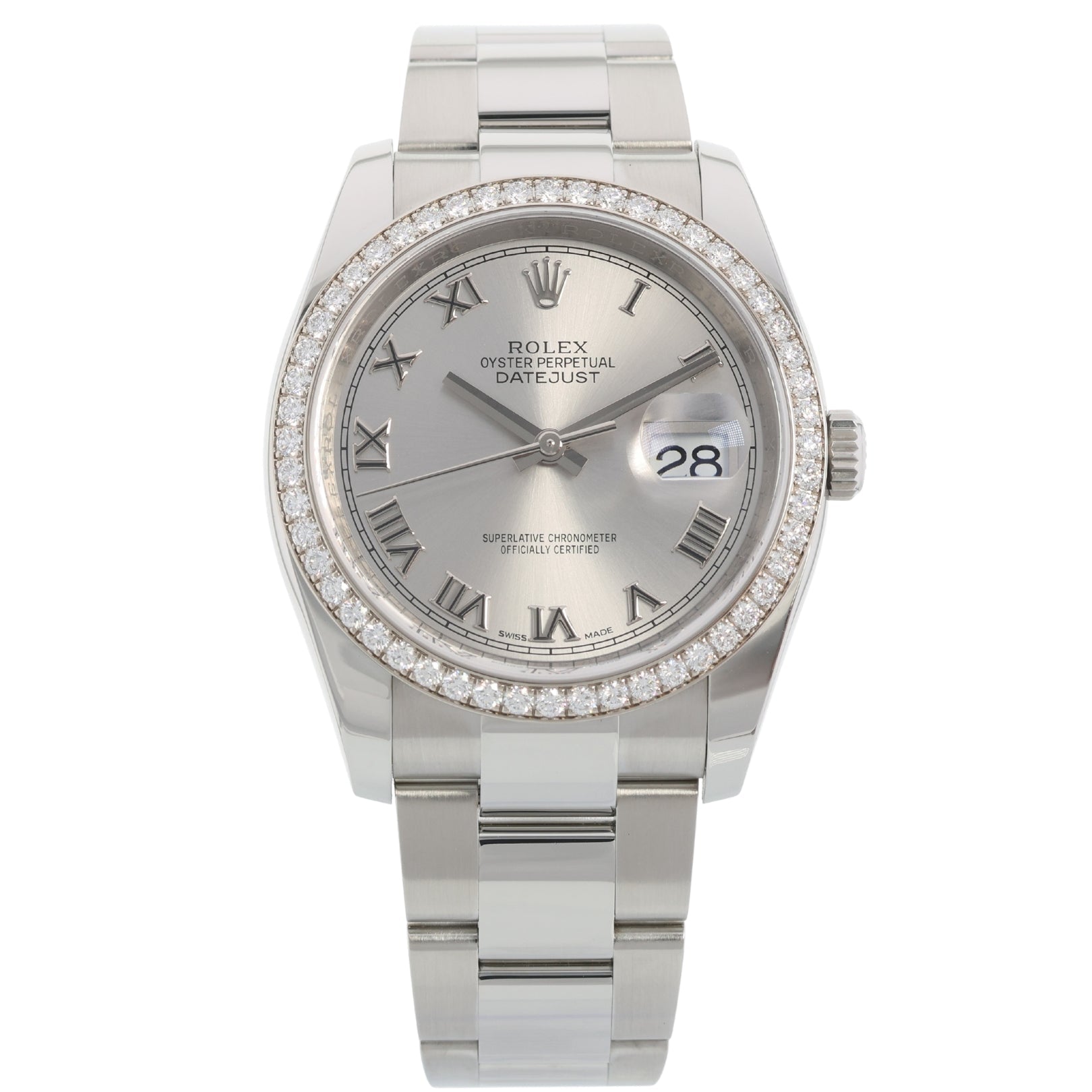 Rolex Datejust 36, Diamantlünette, Oyster, Ref. 116244, 02 - 2018, B+P - LUXUHRIA