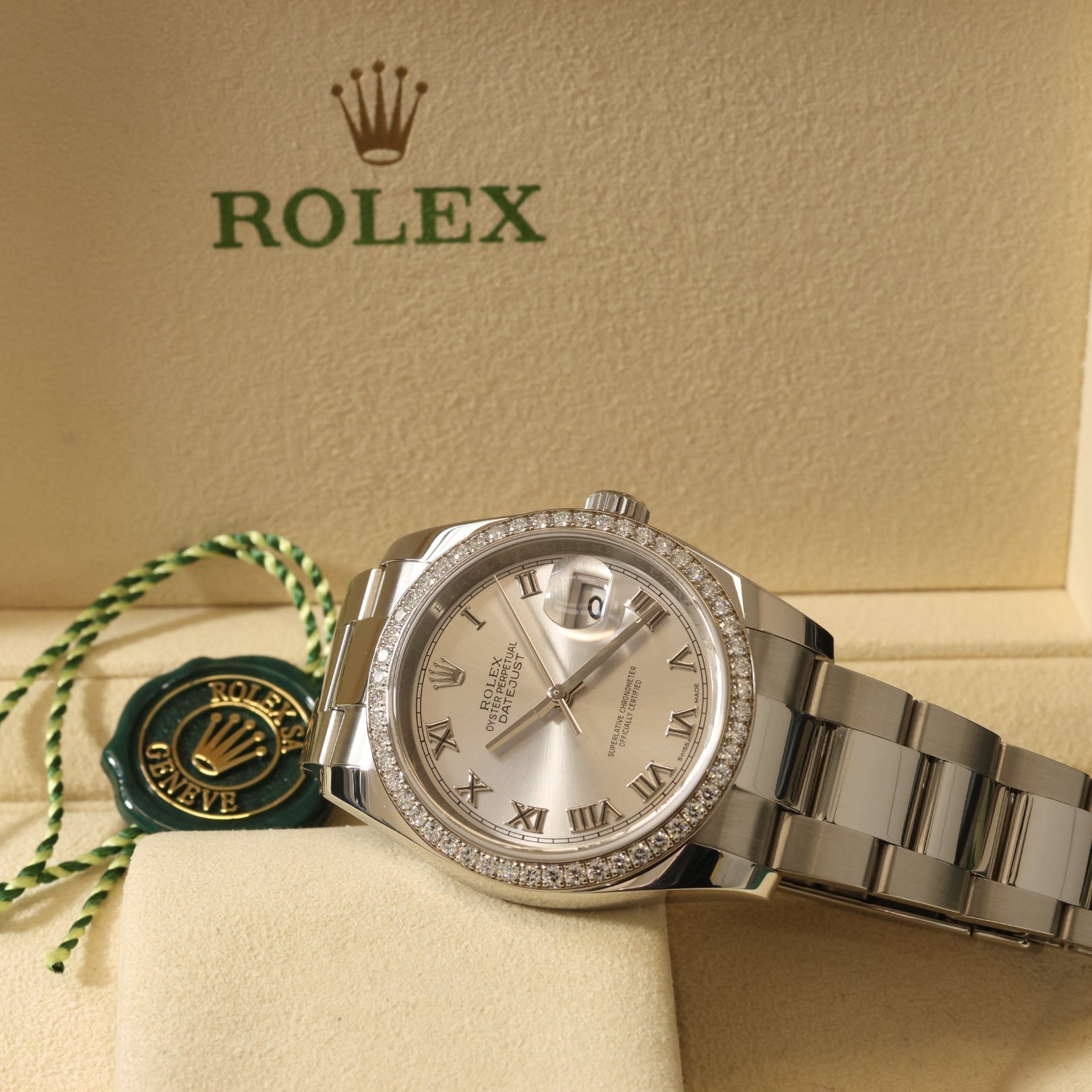 Rolex Datejust 36, Diamantlünette, Oyster, Ref. 116244, 02 - 2018, B+P - LUXUHRIA