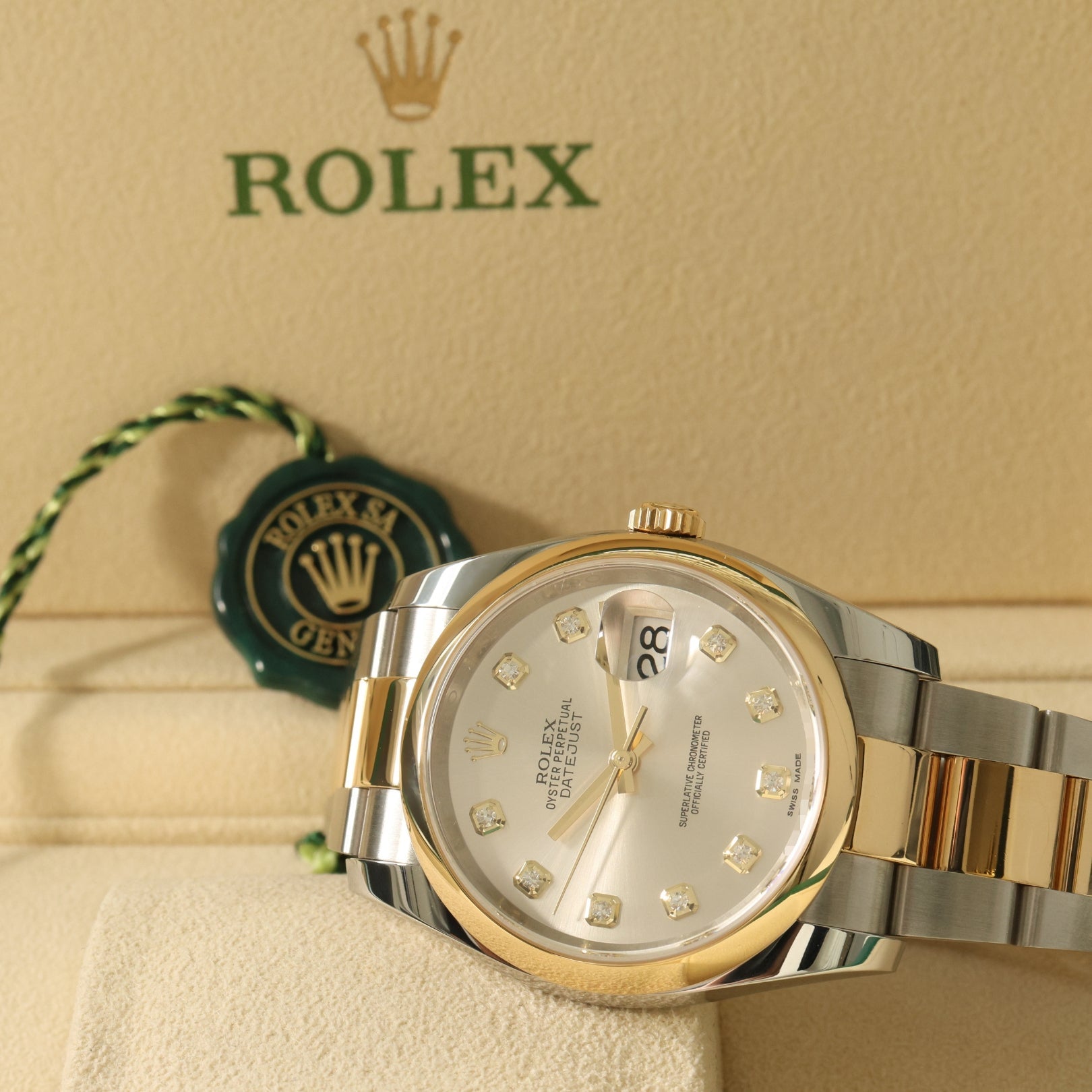 Rolex Datejust 36, Diamond Dial, Silver, Oyster, Ref. 116203, LC100, 02 - 2017, B+P - LUXUHRIA