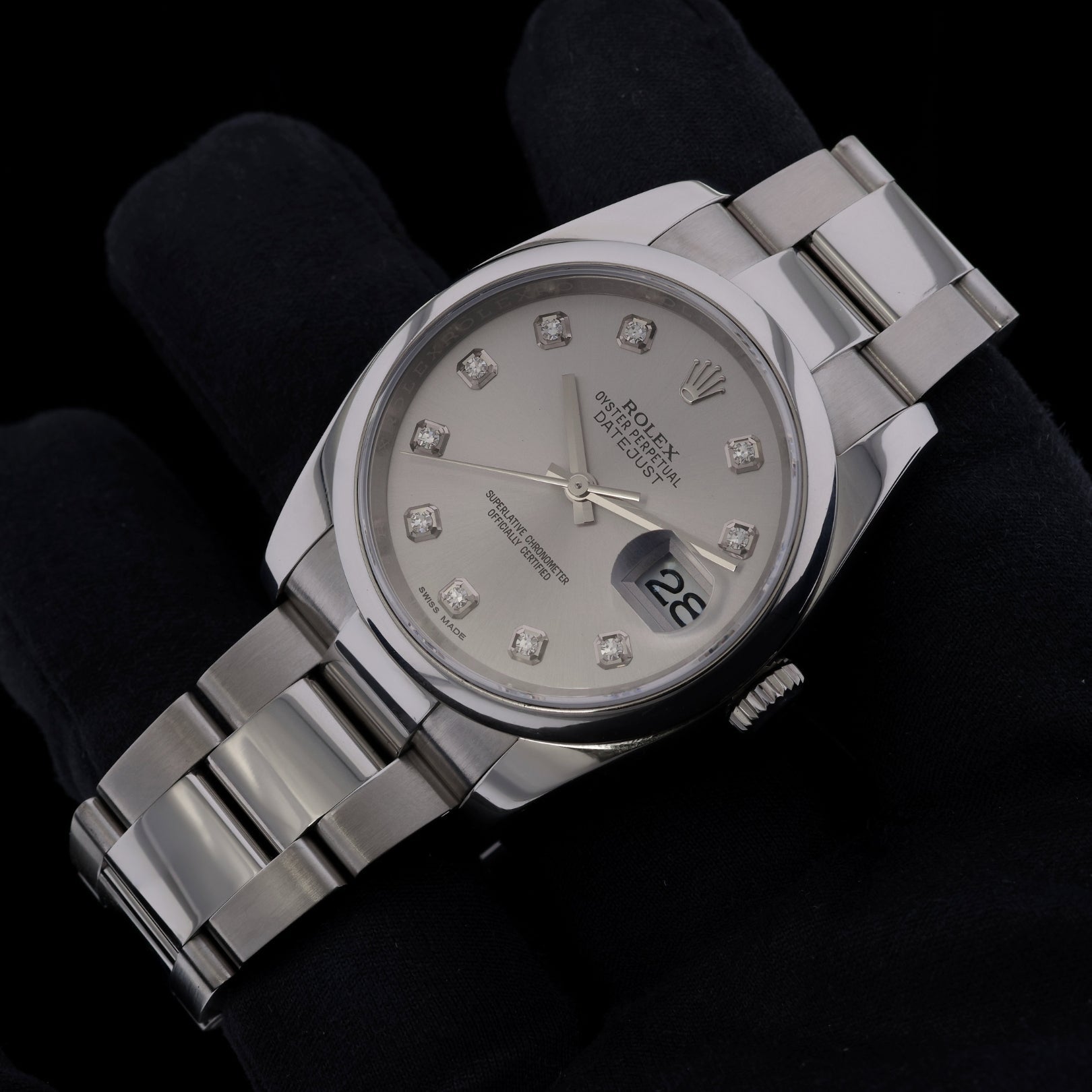 Rolex Datejust 36, Oyster, Silver Diamond Dial, LC100, Ref. 116200, 11-2016, B+P - LUXUHRIA