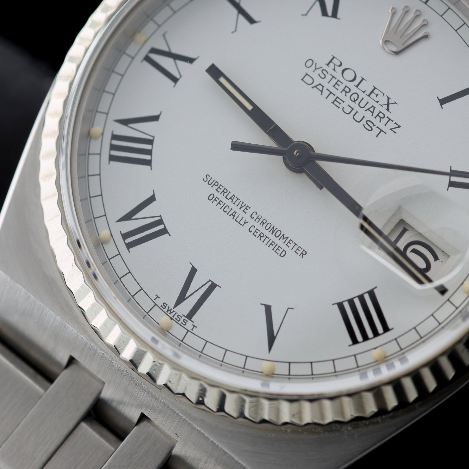 Rolex Datejust 36, Oysterquartz, Weissgold Lünette, "Buckley" Zifferblatt, Ref. 17014 - LUXUHRIA