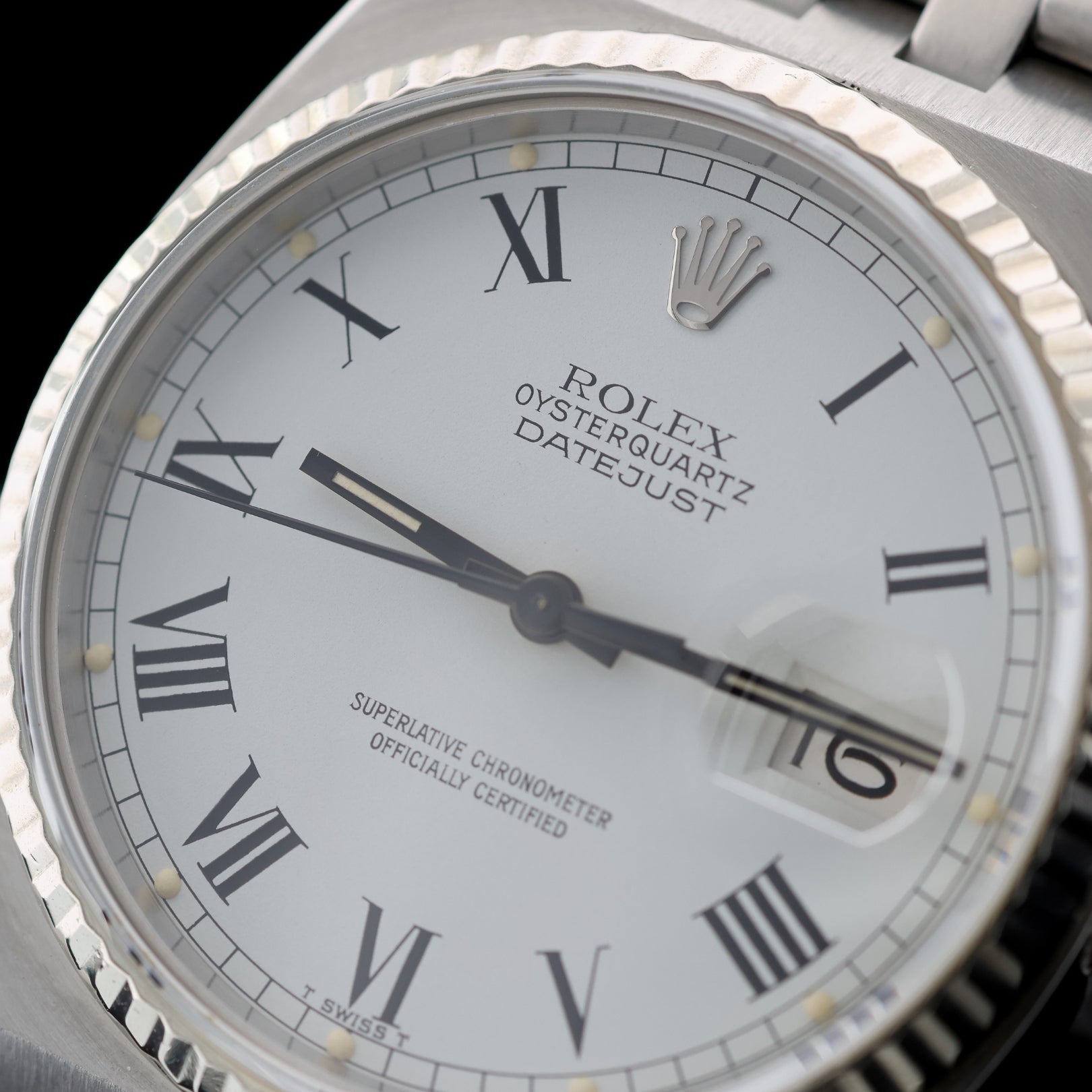 Rolex Datejust 36, Oysterquartz, Weissgold Lünette, "Buckley" Zifferblatt, Ref. 17014 - LUXUHRIA