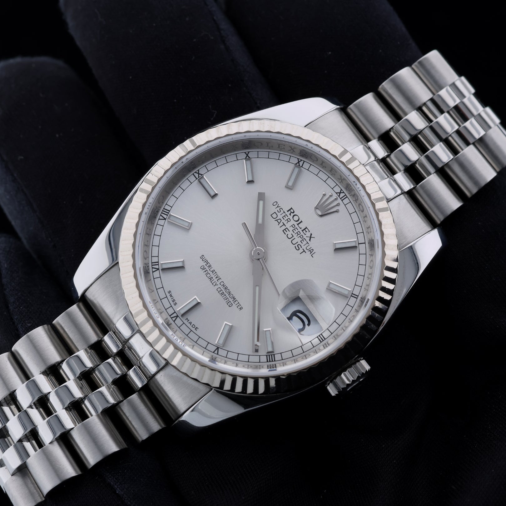 Rolex Datejust 36, silver Dial, Jubilee, Weissgold Lünette, Ref. 116234 - LUXUHRIA