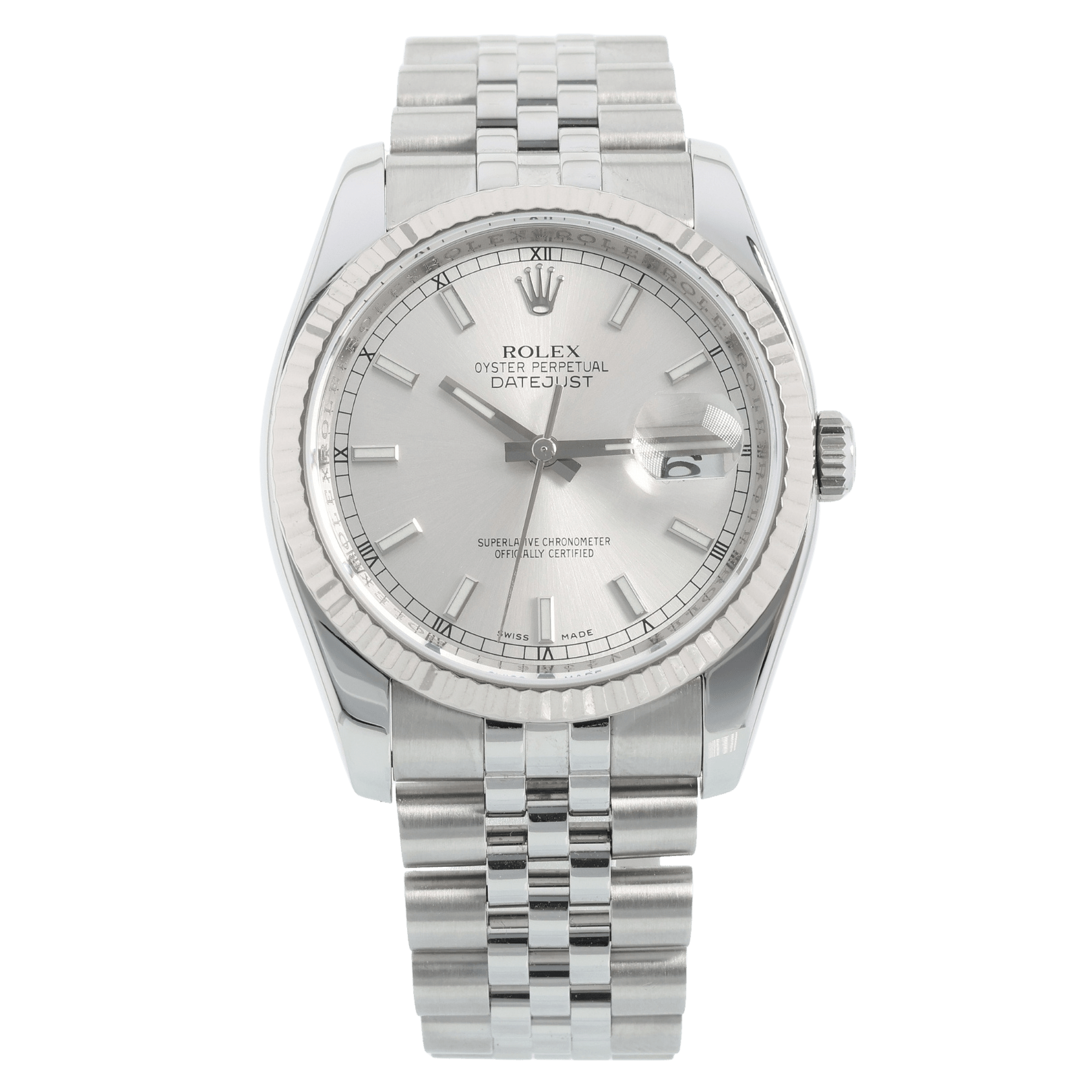 Rolex Datejust 36, silver Dial, Jubilee, Weissgold Lünette, Ref. 116234 - LUXUHRIA