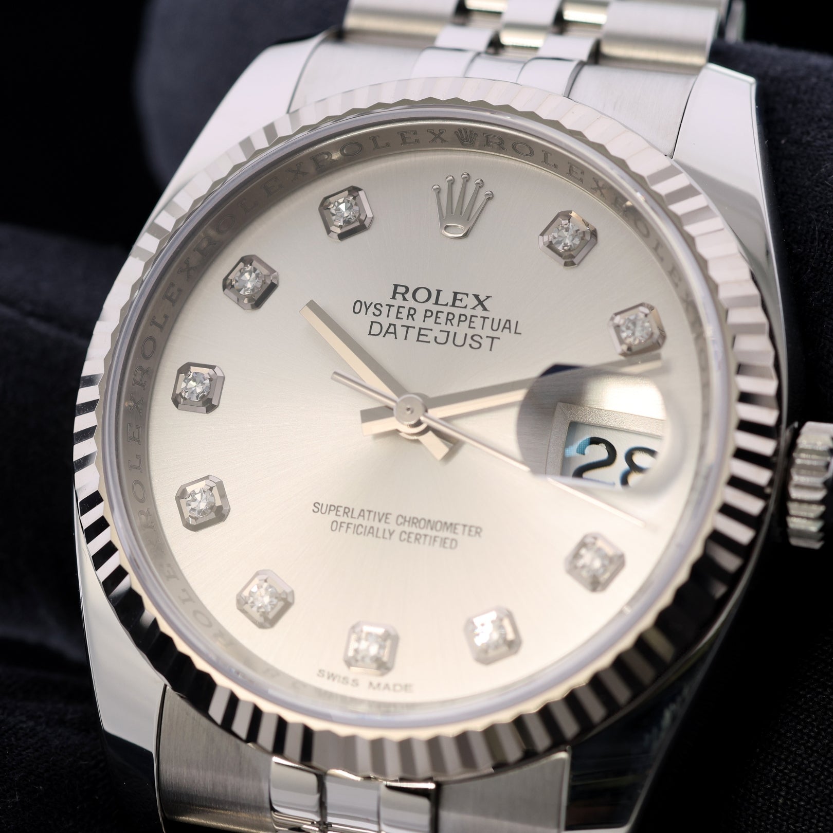 Rolex Datejust 36, Silver Diamond Dial, Jubilee, Ref. 116234, 04 - 2013, B+P - LUXUHRIA