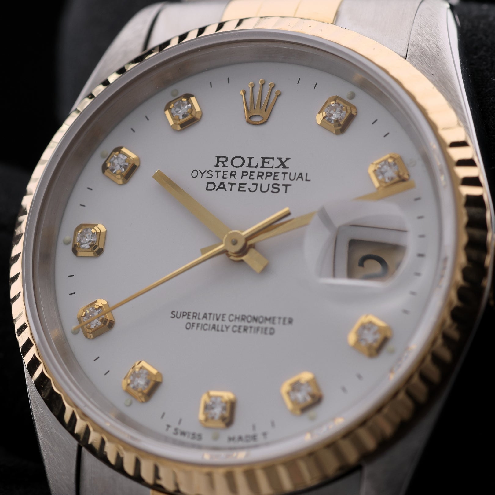 Rolex Datejust 36, White Diamond Dial, Stahl/Gold, Ref. 16233, ohne B+P - LUXUHRIA