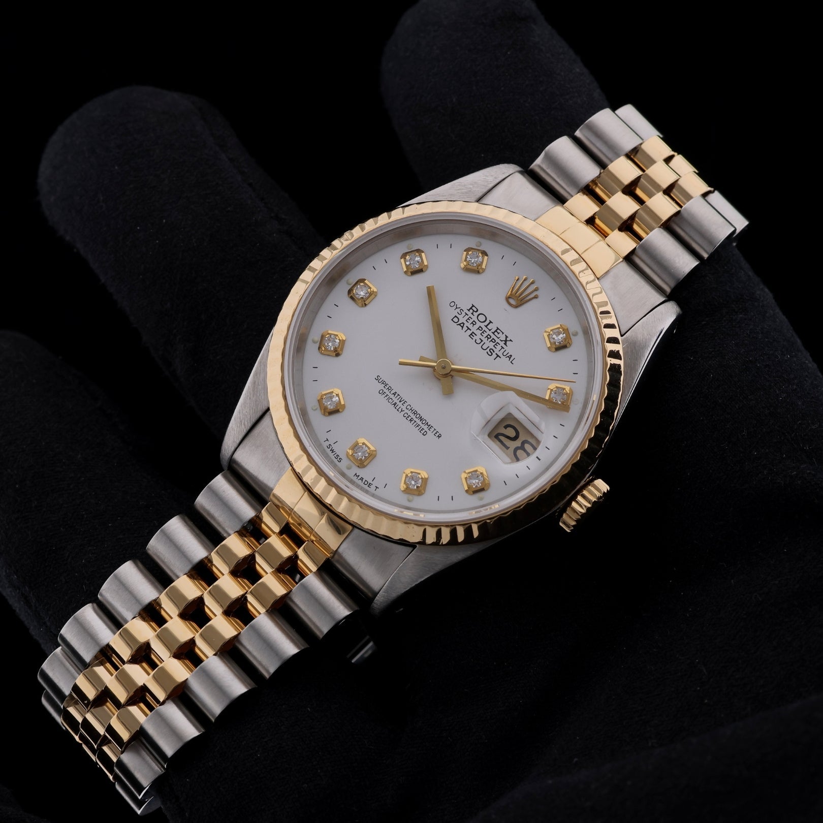 Rolex Datejust 36, White Diamond Dial, Stahl/Gold, Ref. 16233, ohne B+P - LUXUHRIA