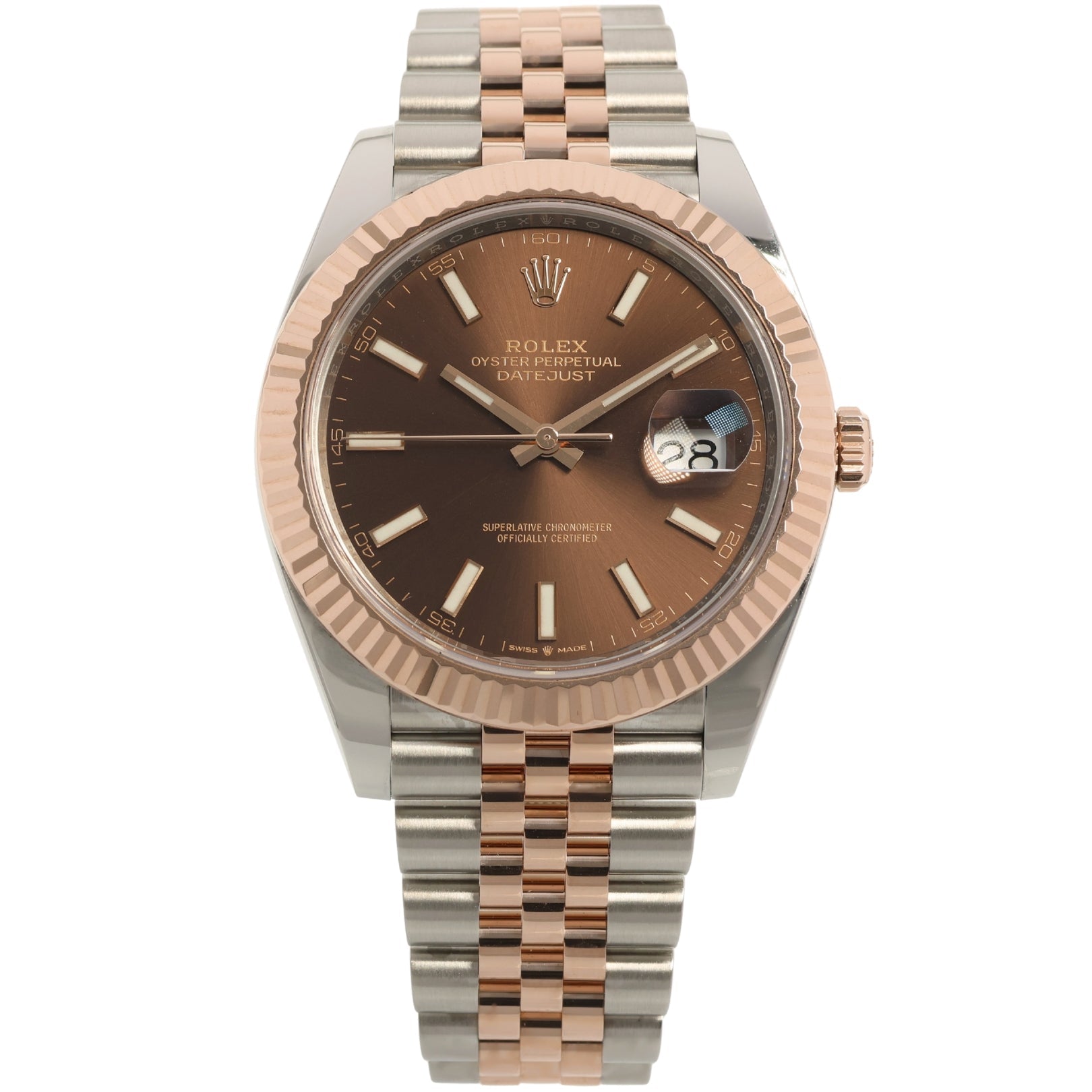Rolex Datejust 41, Chocolate Dial, Jubilee, Rolesor Everose, Ref. 126331, 2022, B+P - LUXUHRIA