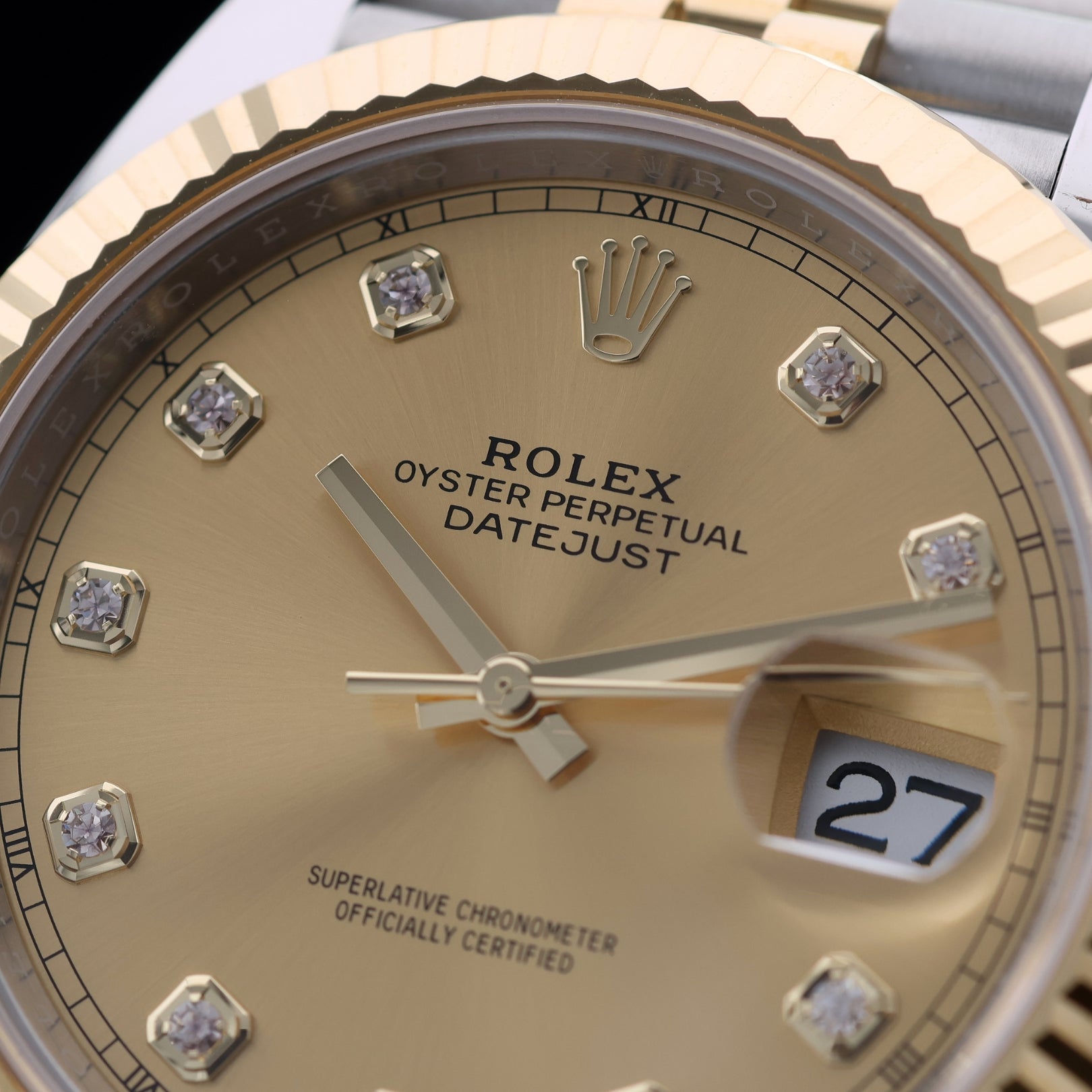 Rolex Datejust 41, Gold/Stahl, Jubilee, Champagner, Diamanten, Ref. 126333, 2024, B+P - LUXUHRIA