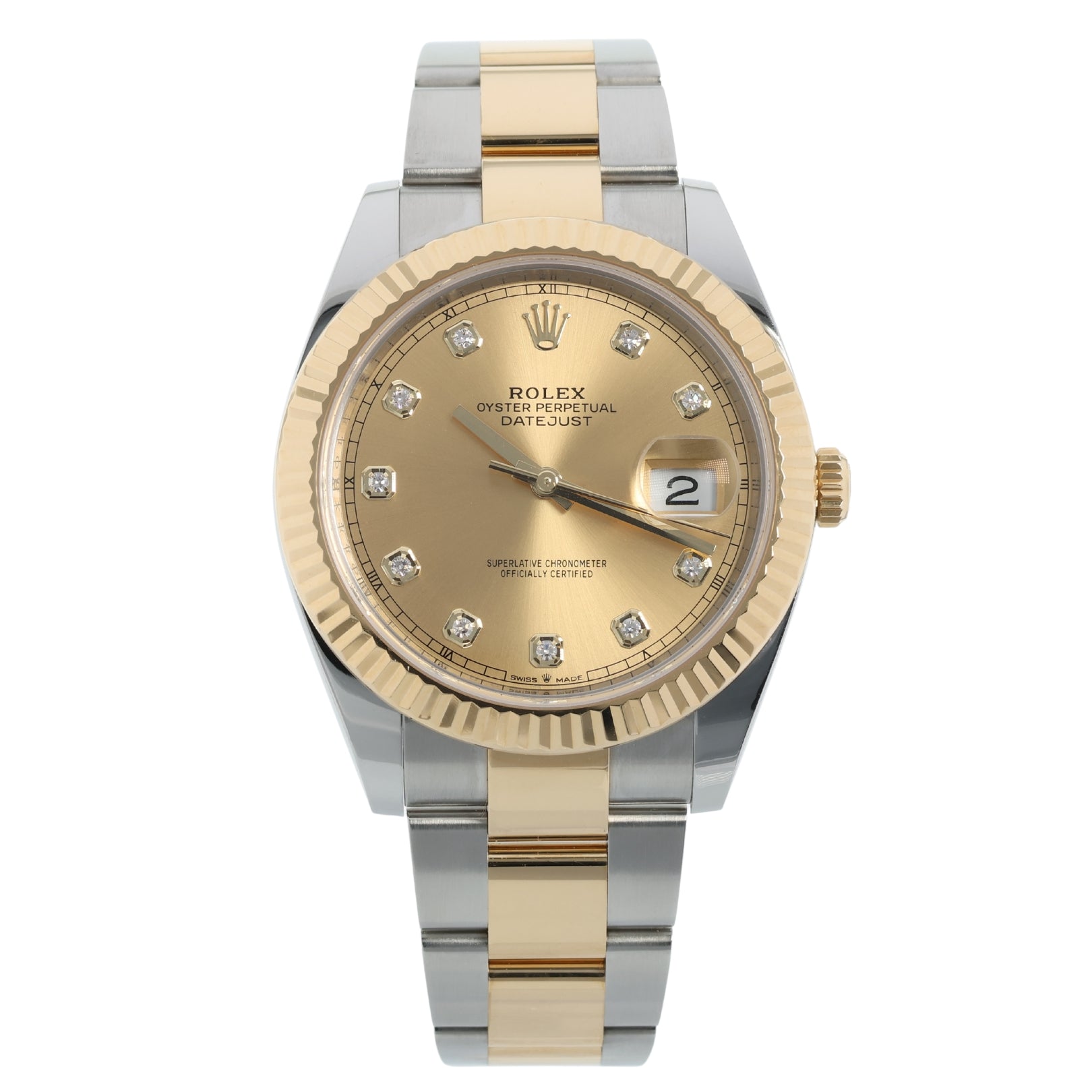 Rolex Datejust 41, Gold/Stahl, Oyster, champagner Diamanten, Ref. 126333, B+P - LUXUHRIA