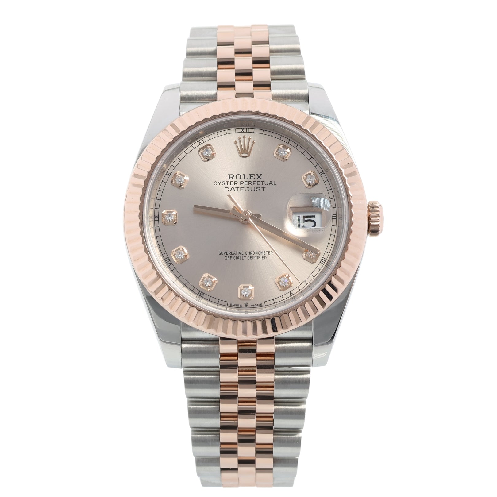 Rolex Datejust 41, Jubilee, Rolesor Everose, Sundust Diamond Dial, Ref. 126331, B+P - LUXUHRIA