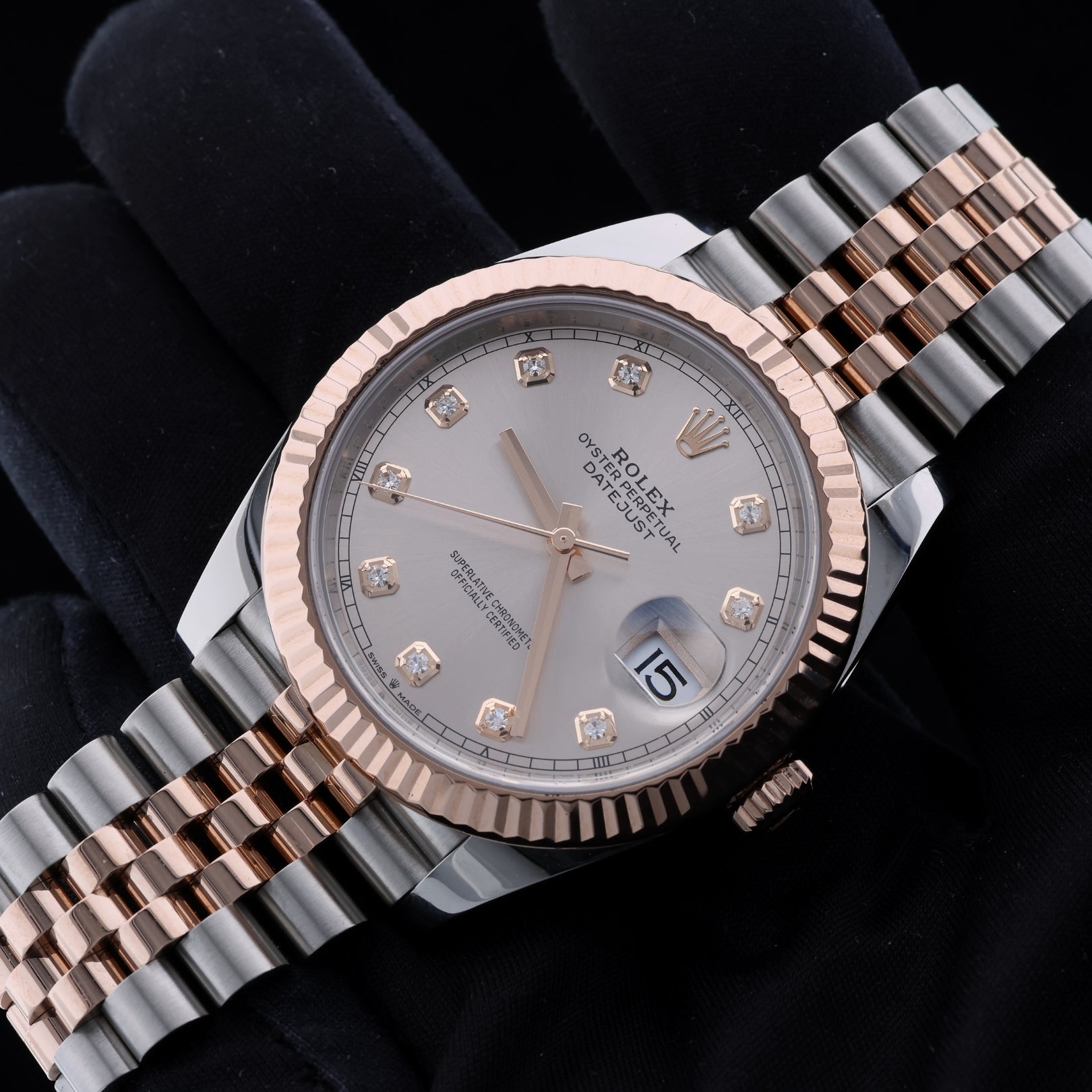 Rolex Datejust 41, Jubilee, Rolesor Everose, Sundust Diamond Dial, Ref. 126331, B+P - LUXUHRIA