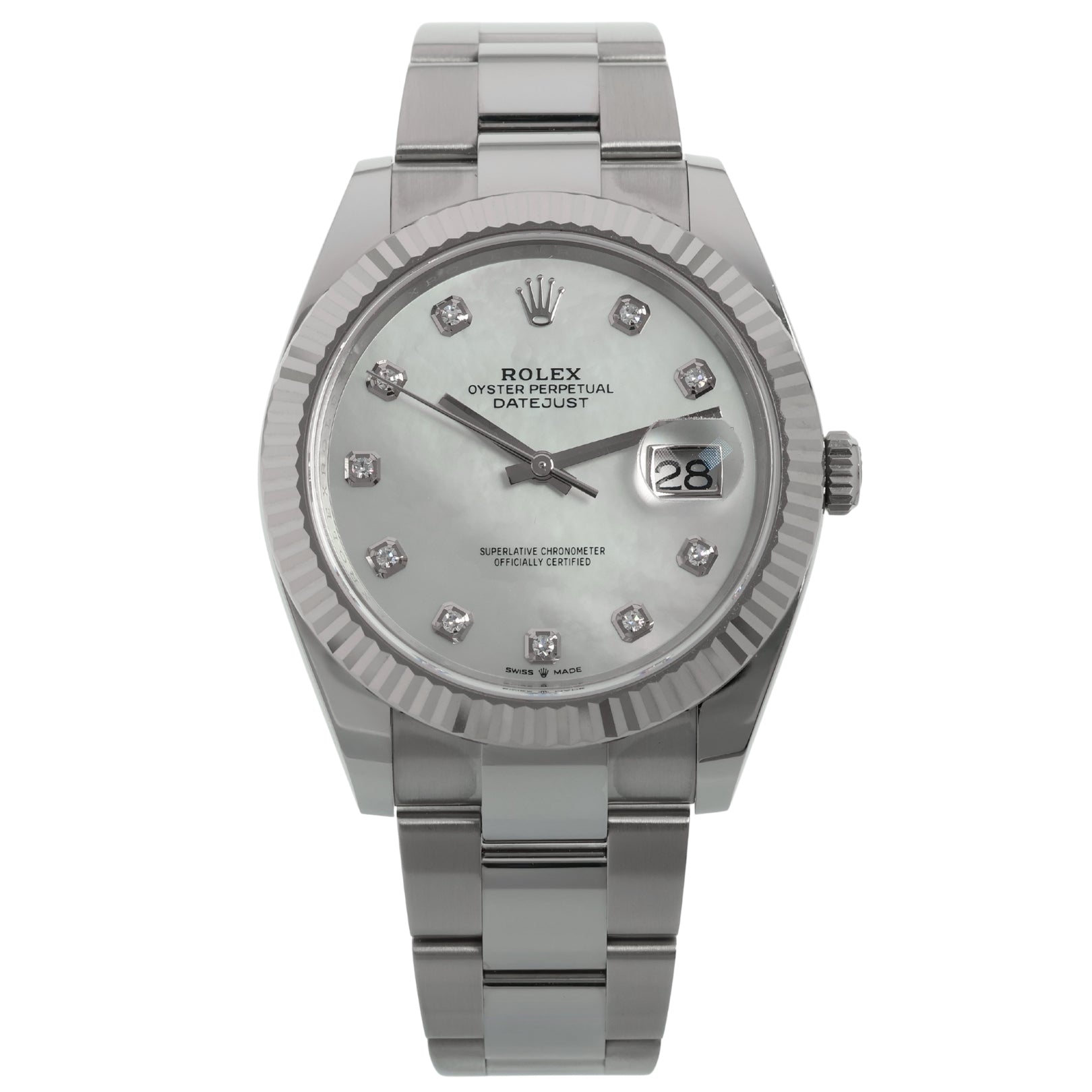 Rolex Datejust 41, Perlmutt Diamanten Zifferblatt, Oyster, Ref. 126334, B+P - LUXUHRIA