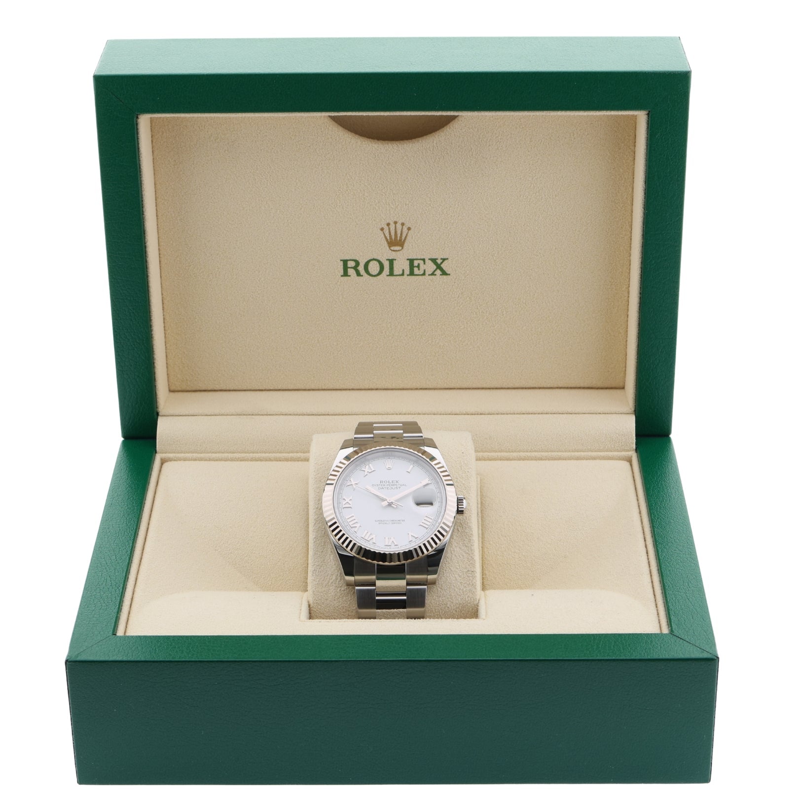 Rolex Datejust 41, White Roman Dial, Oyster, Ref. 126334, 2022, B+P - LUXUHRIA