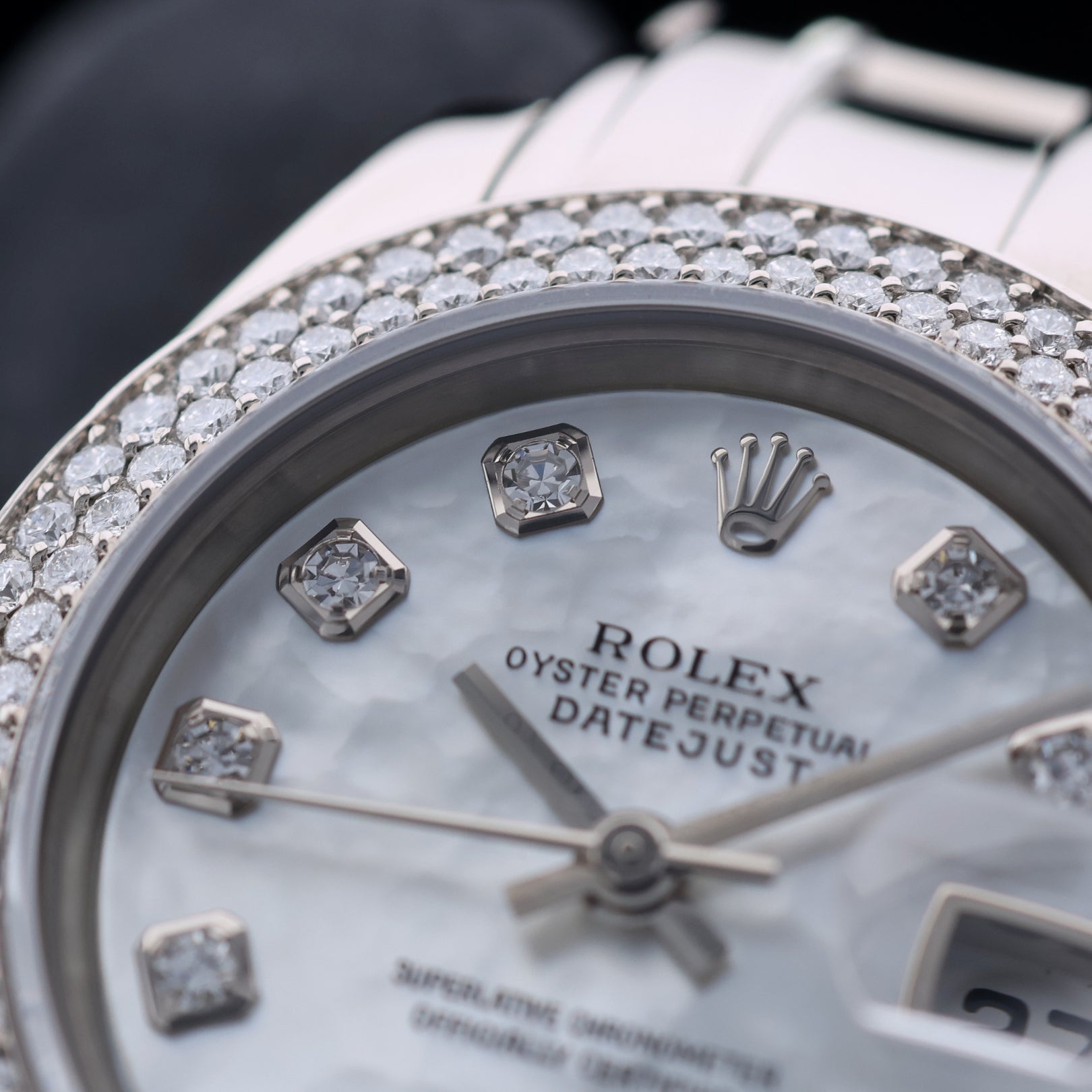 Rolex Datejust Pearlmaster, MOP Diamont, Perlmutt Diamant, Diamanten - Lünette, Weissgold, Ref. 80339, 11 - 2004, B+P - LUXUHRIA