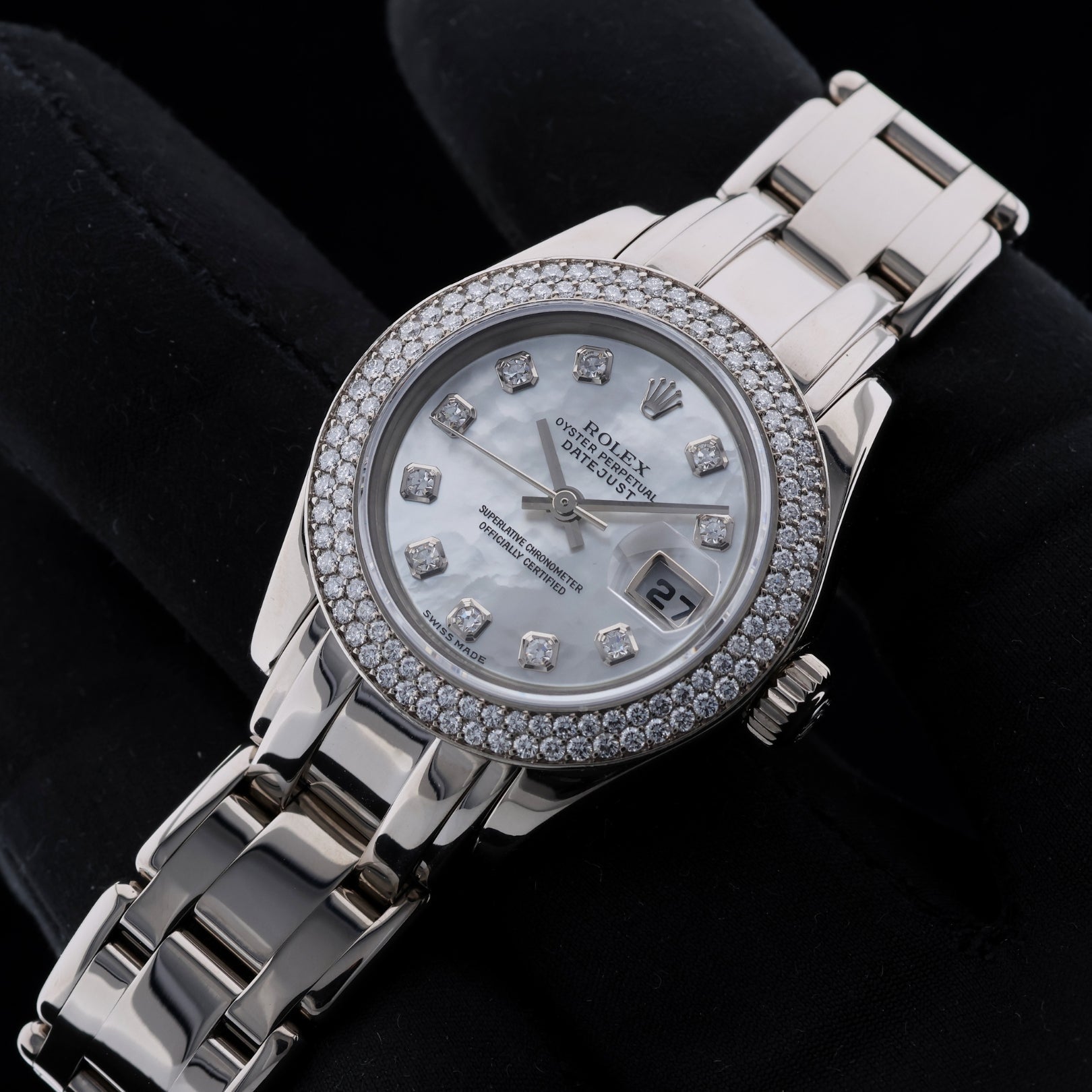 Rolex Datejust Pearlmaster, MOP Diamont, Perlmutt Diamant, Diamanten - Lünette, Weissgold, Ref. 80339, 11 - 2004, B+P - LUXUHRIA