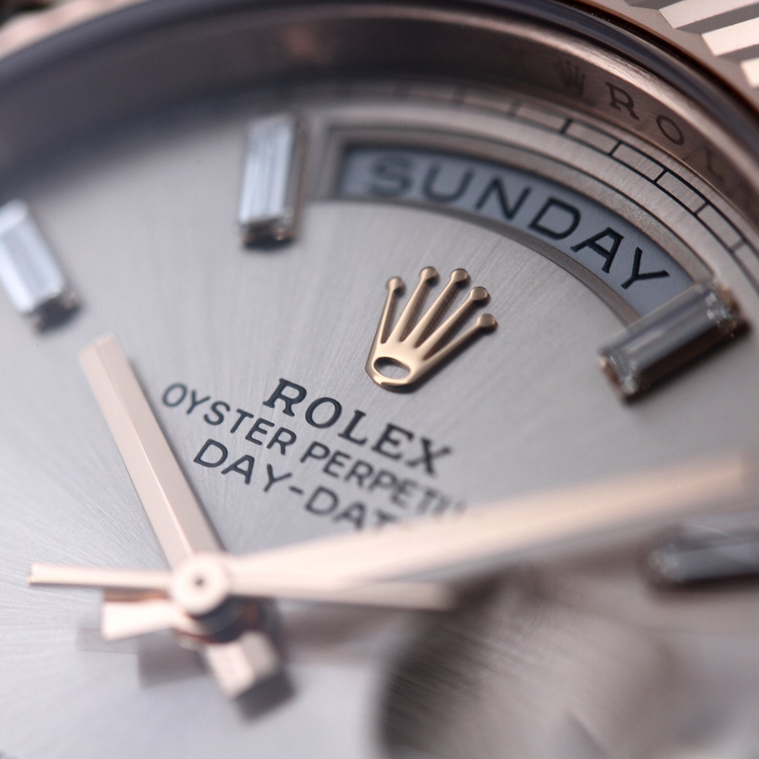 Rolex Day - Date 40, Everose Gold, Sundust Baguette Dial, Ref. 228235, 2023, B+P - LUXUHRIA