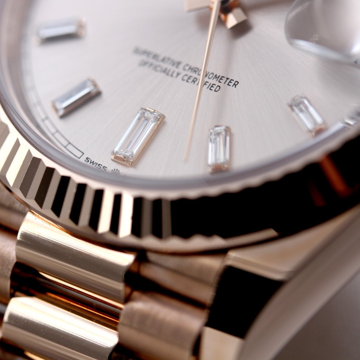 Rolex Day - Date 40, Everose Gold, Sundust Baguette Dial, Ref. 228235, 2023, B+P - LUXUHRIA