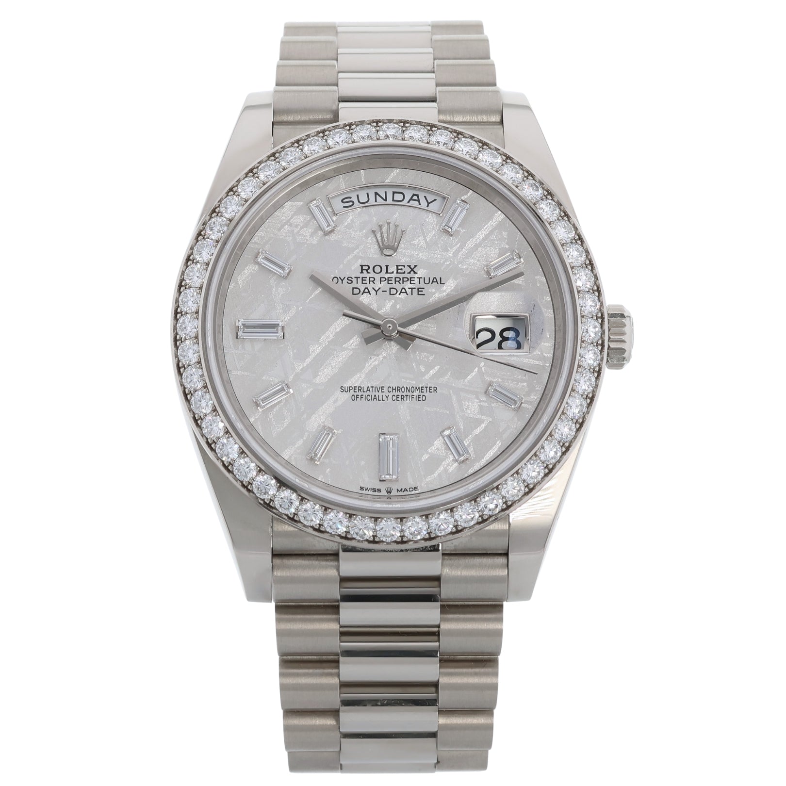 Rolex Day - Date 40, Weißgold mit Diamanten, Meteorite, Ref. 228349RBR, 2022, B+P - LUXUHRIA