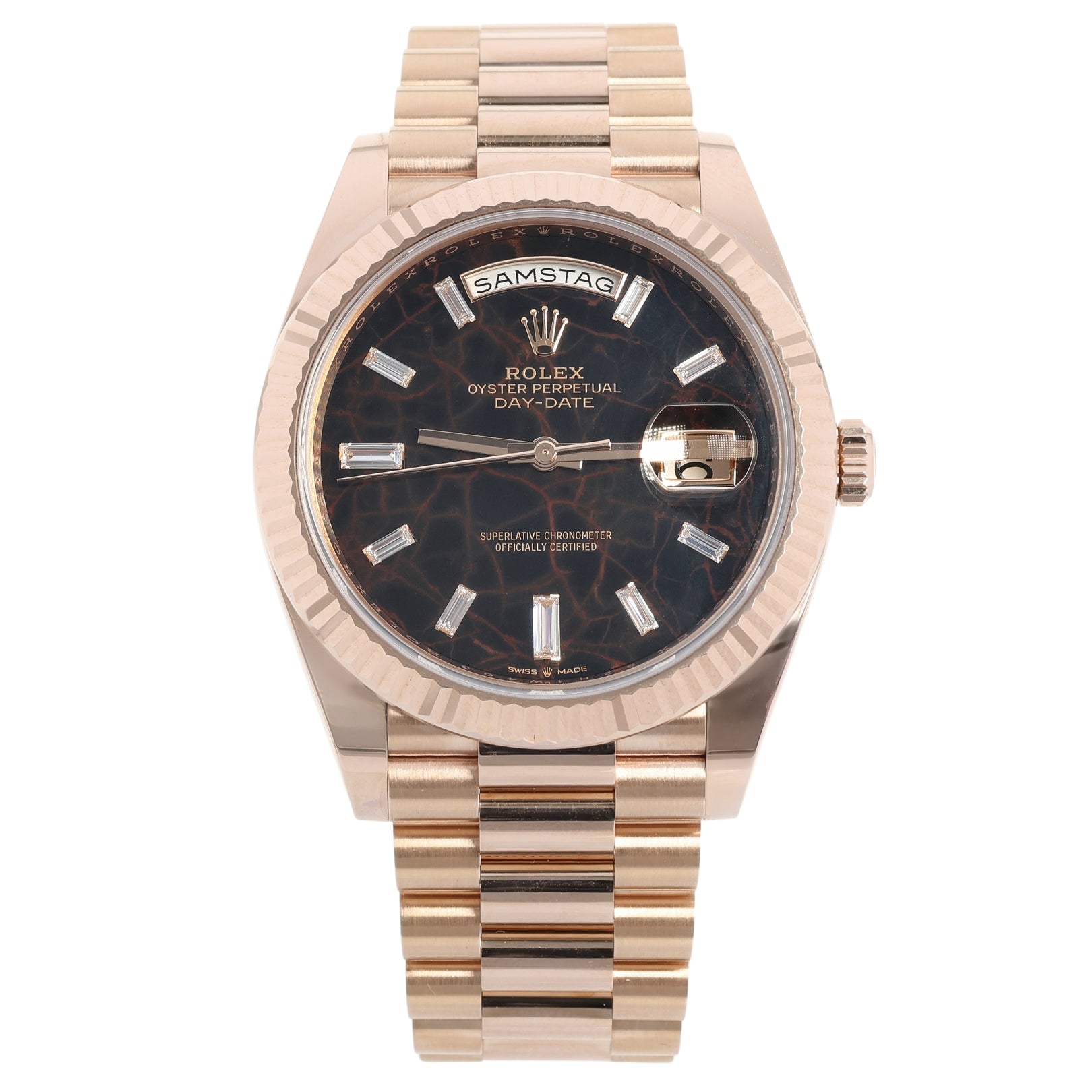 Rolex Day - Date Everose Gold, 12/2021, Eisenkiesel Dial, Ref. 228235, B+P - LUXUHRIA