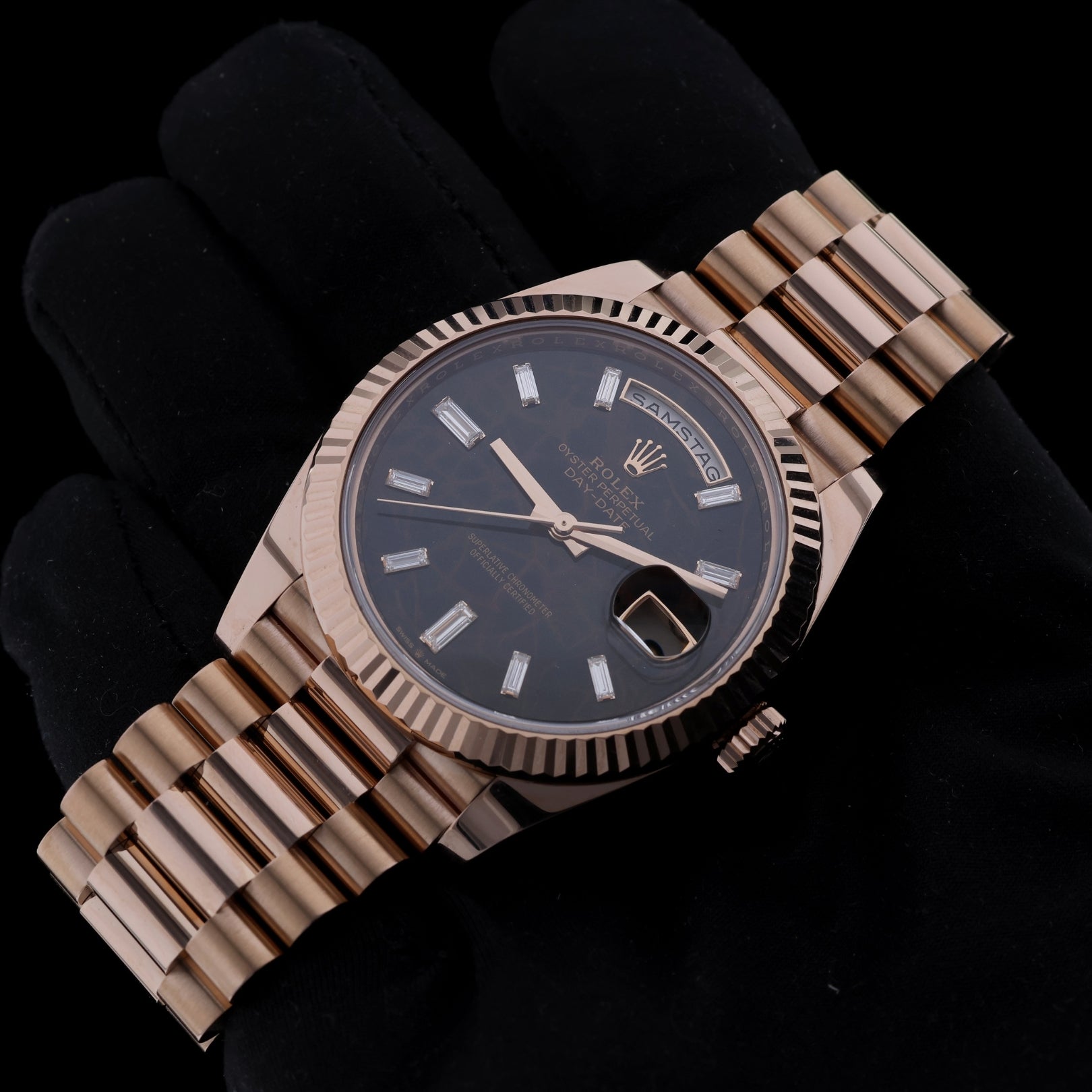 Rolex Day - Date Everose Gold, 12/2021, Eisenkiesel Dial, Ref. 228235, B+P - LUXUHRIA