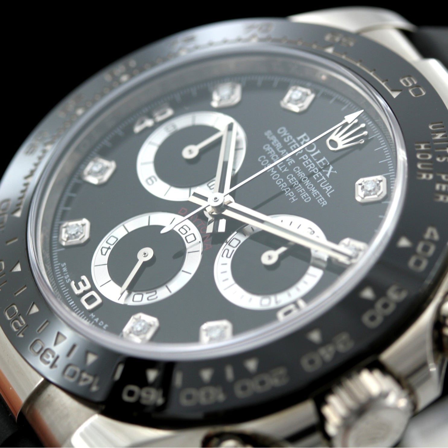 Rolex Daytona 40, Weißgold, Brillant schwarz Zifferblatt, Ref. 116519LN, 2022, B+P - LUXUHRIA