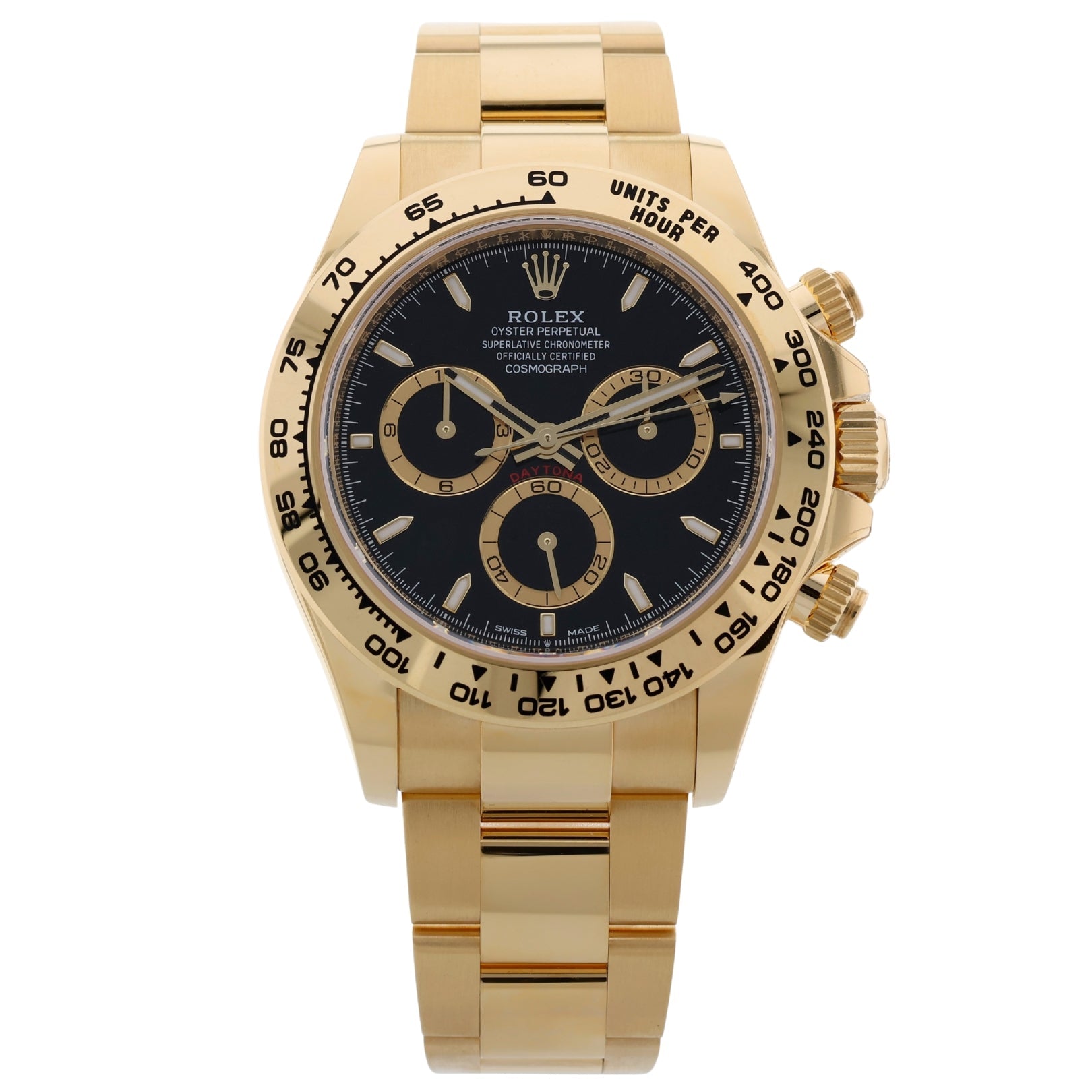 Rolex Daytona Chronograph, Gelbgold, Black Dial, Ref. 126508, 12 - 2023, B+P - LUXUHRIA
