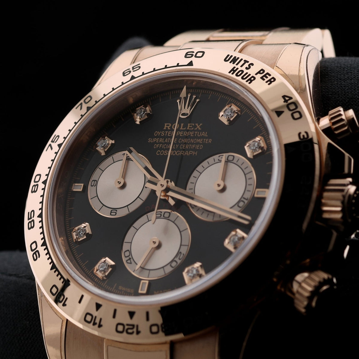 Rolex Daytona Cosmograph, Black Diamond Dial, Rosegold, Ref. 126505, 2024, B+P - LUXUHRIA