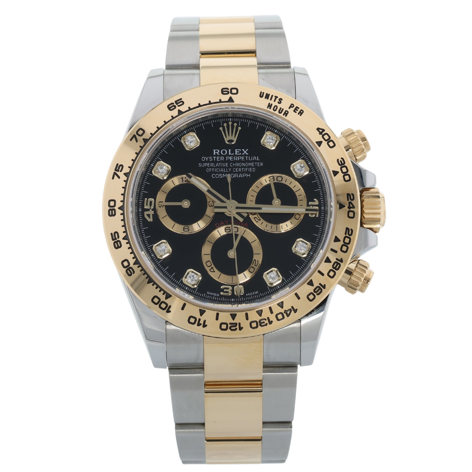 Rolex Daytona, Gold/Stahl, Black Diamond Dial, LC - 100, Ref. 116503, B+P - LUXUHRIA