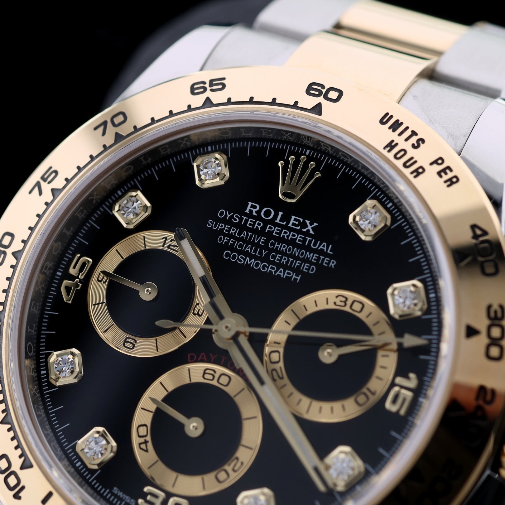 Rolex Daytona, Gold/Stahl, Black Diamond Dial, LC - 100, Ref. 116503, B+P - LUXUHRIA