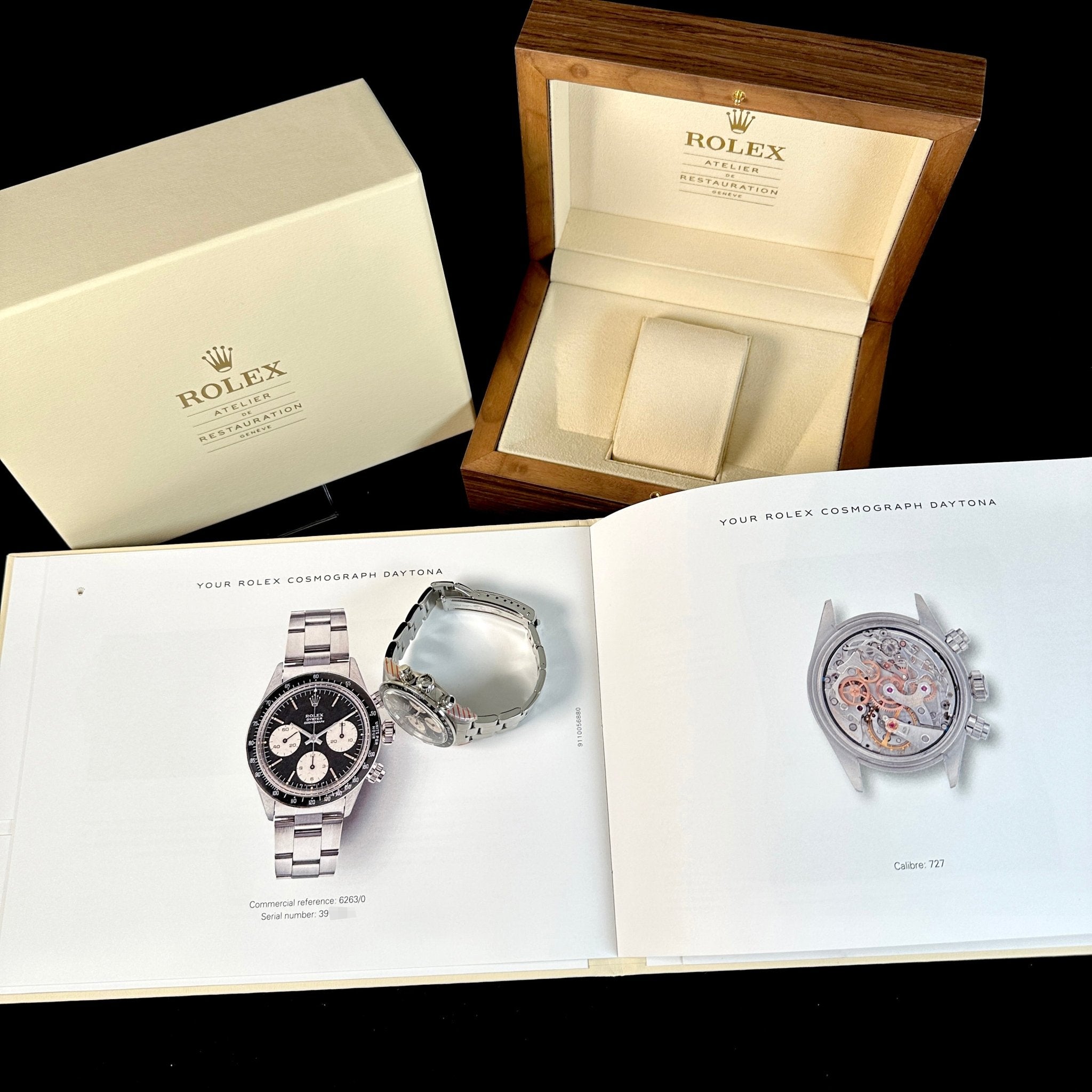 Rolex Daytona Vintage Chronograph aus 1977, Ref. 6263, Rolex - Service 2020 und Service - Buch von ROLEX - LUXUHRIA