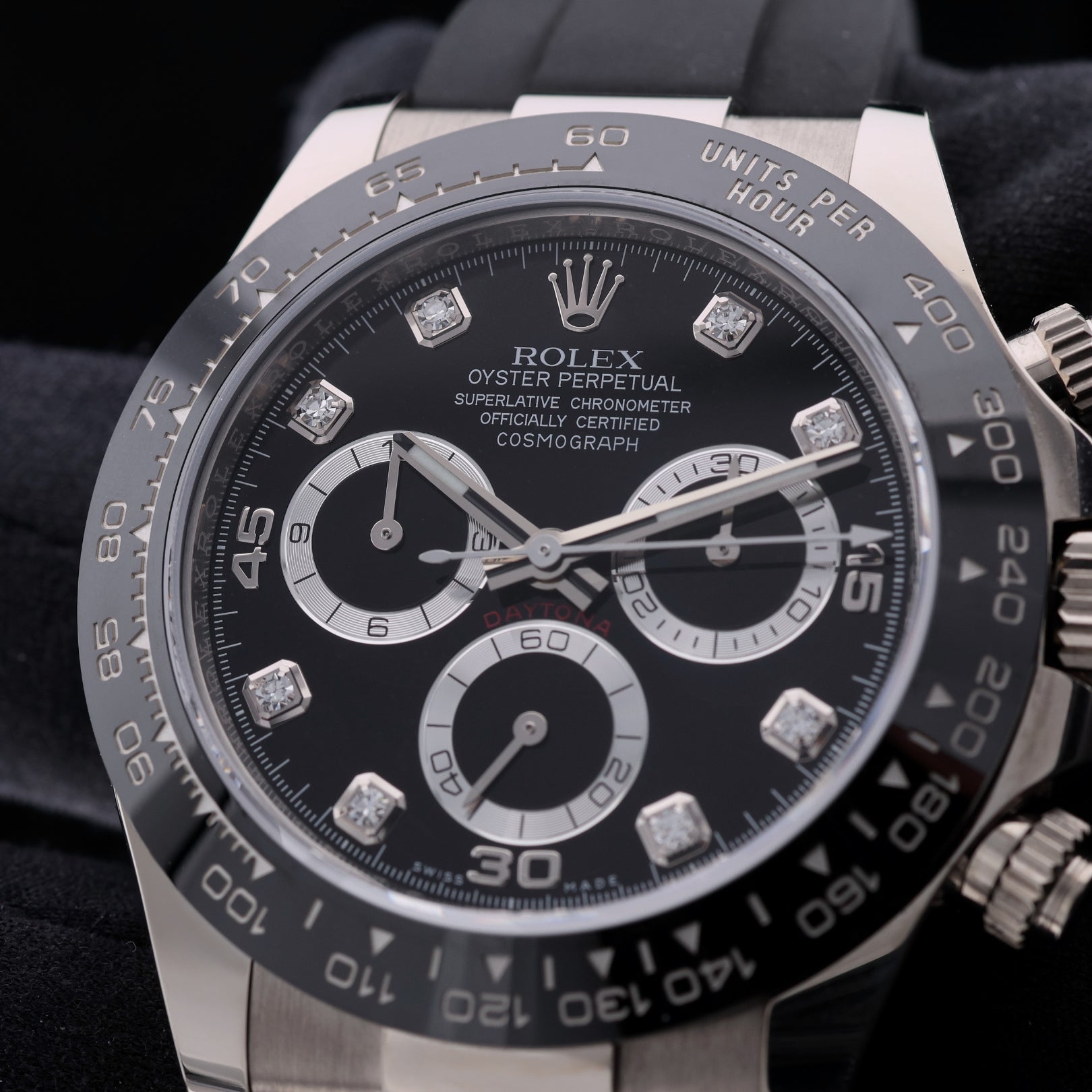 Rolex Daytona Weißgold, Black Diamond Dial, Ref. 116519LN, 12 - 2020, B+P - LUXUHRIA