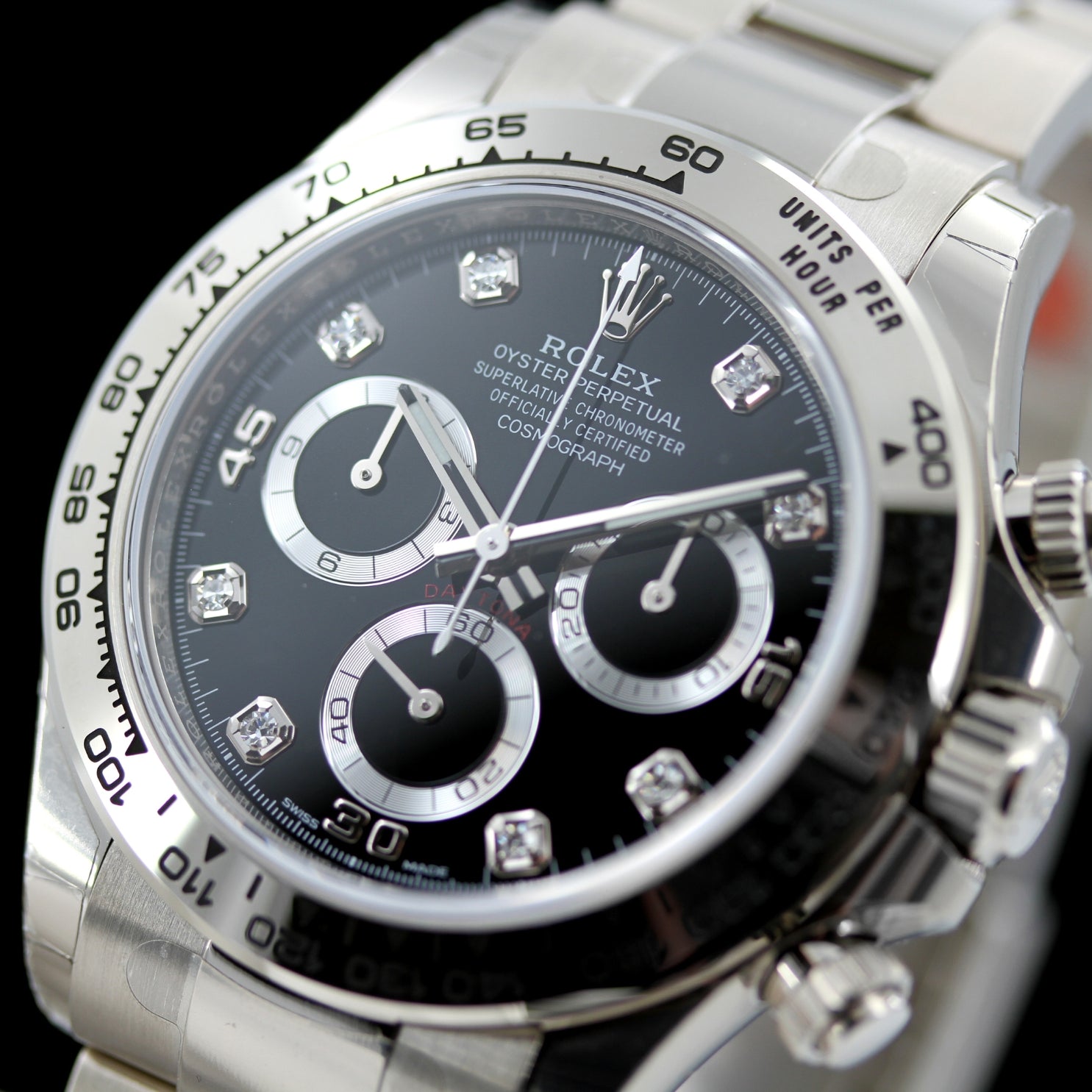 Rolex Daytona, Weißgold, Brillant Zifferblatt, full Stikers, Ref. 116509, 2021/ungetragen, B+P - LUXUHRIA