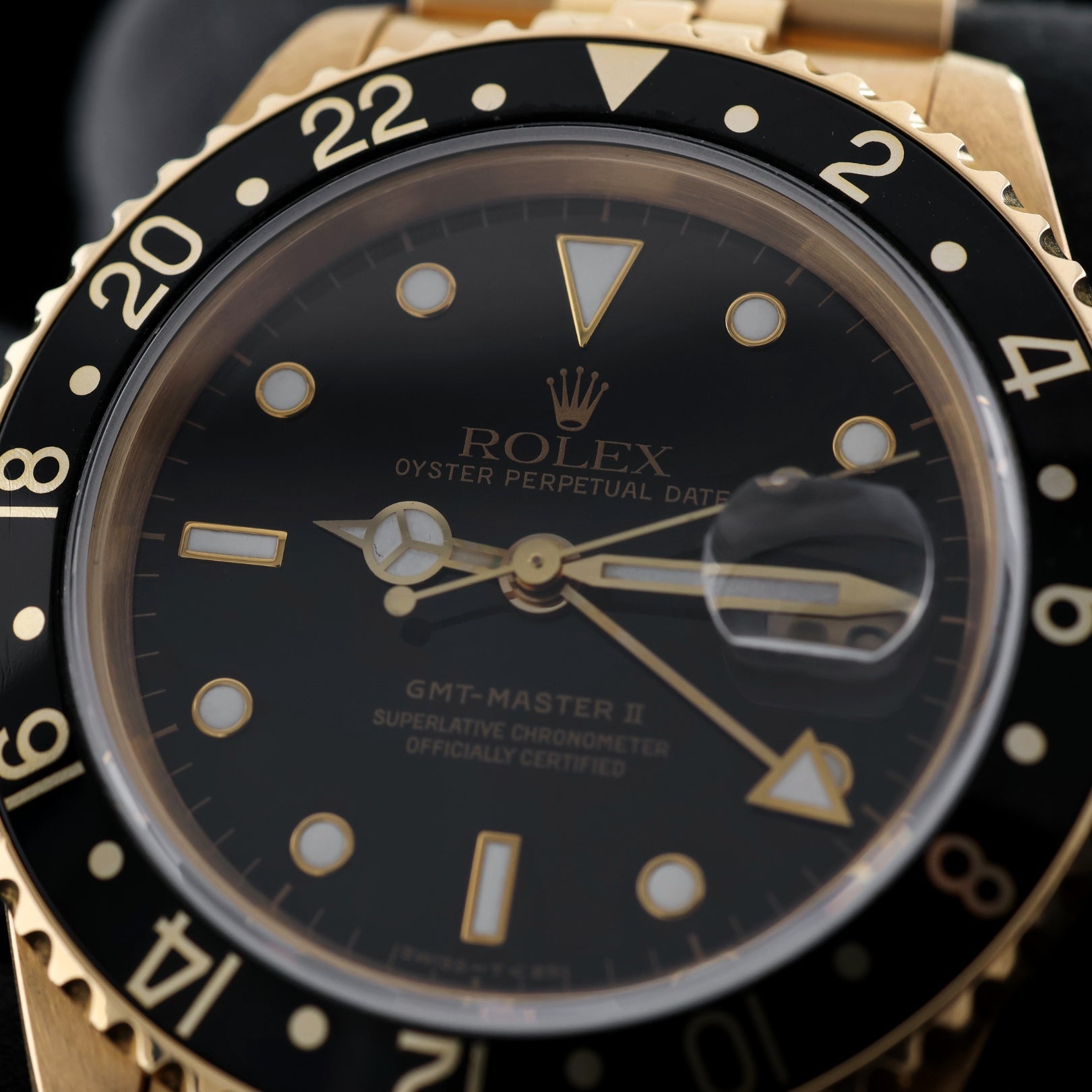 Rolex GMT Master II, Gelbgold, Jubilee, E - Serie, LC100, Ref. 16718, 02 - 1992, B+P - LUXUHRIA