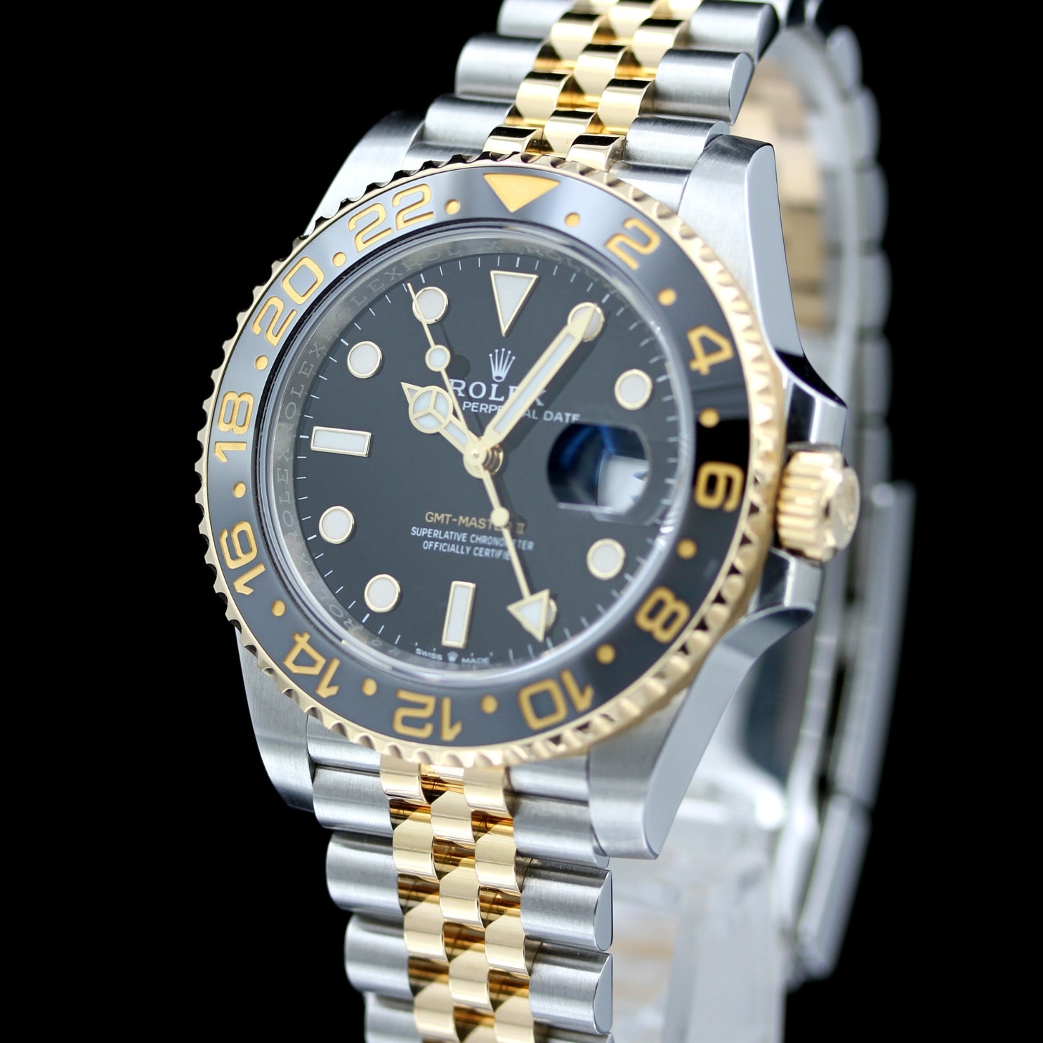 Rolex GMT Master II, Gelbgold/Stahl, Jubilee, Ref. 126713GRNR, 2023, 40 mm, B+P - LUXUHRIA