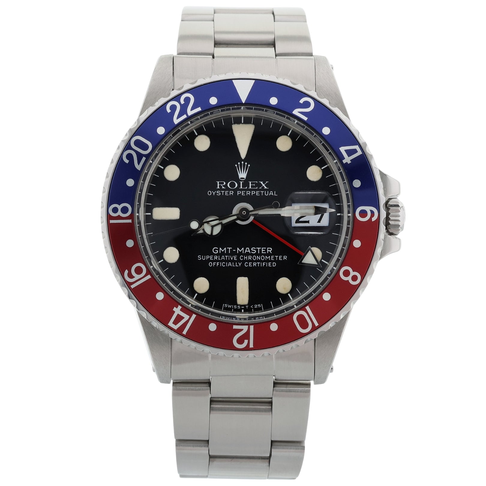 Rolex GMT Master II, "Pepsi Bezel", 40 mm, Oyster, Ref. 1675/0, Rolex - Service 2025, mit Box - LUXUHRIA