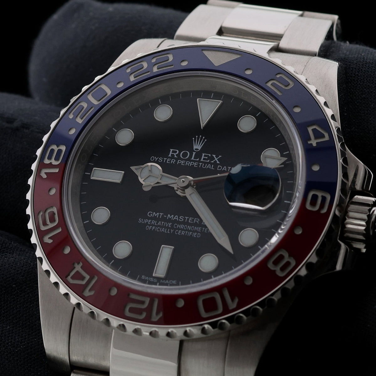 Rolex GMT-Master II, "Pepsi", Weissgold, LC100, Ref. 116719BLRO, 08-2016, B+P - LUXUHRIA